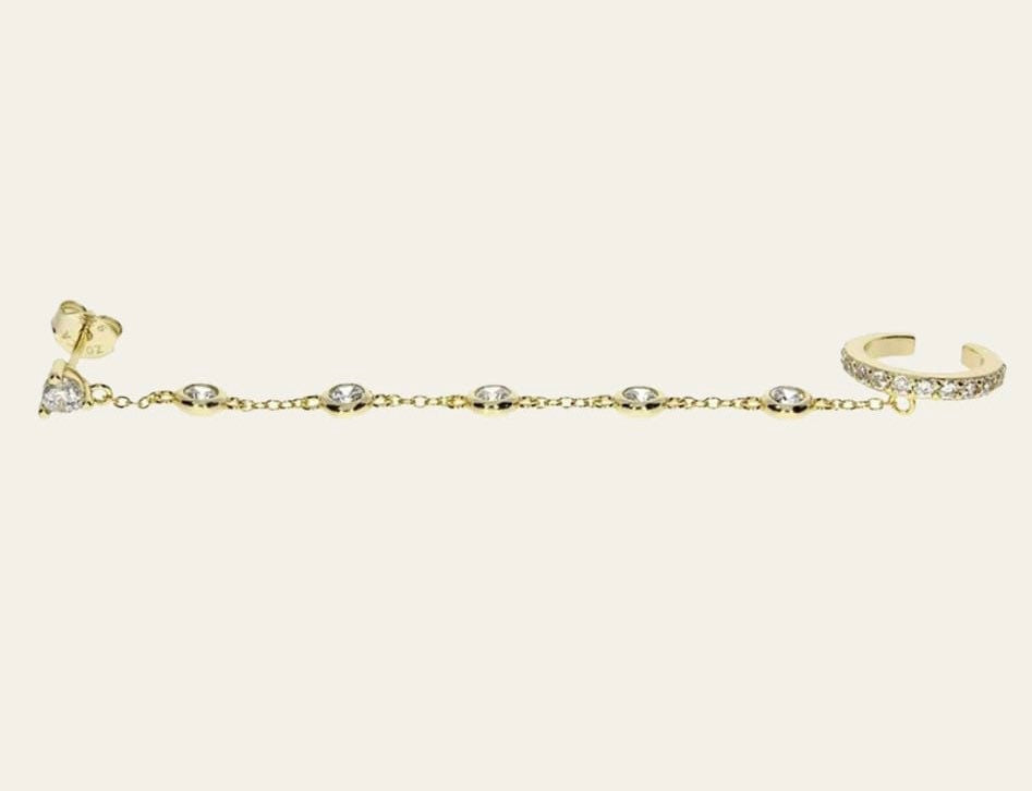 Gold finish 925 Swarovski Crystal Slide on Chain Ear Cuff Earring