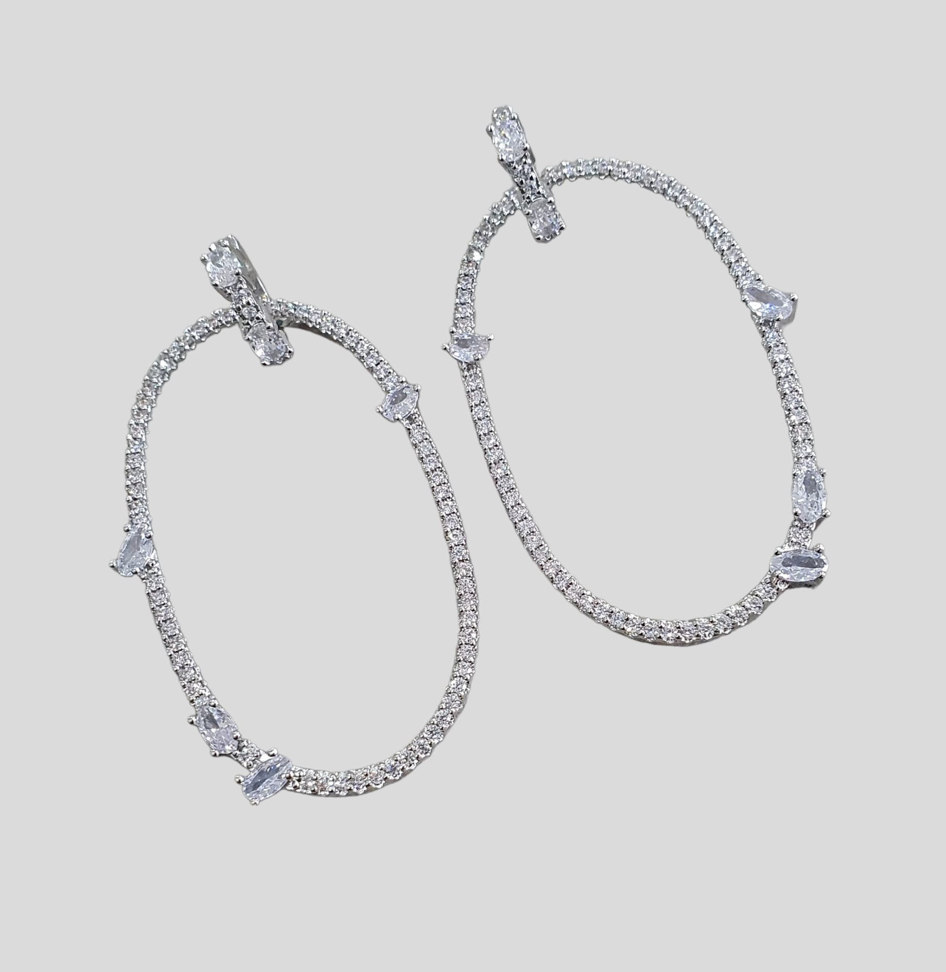 Silver Swarovski Crystal Double Oval Drop Hoop Earrings