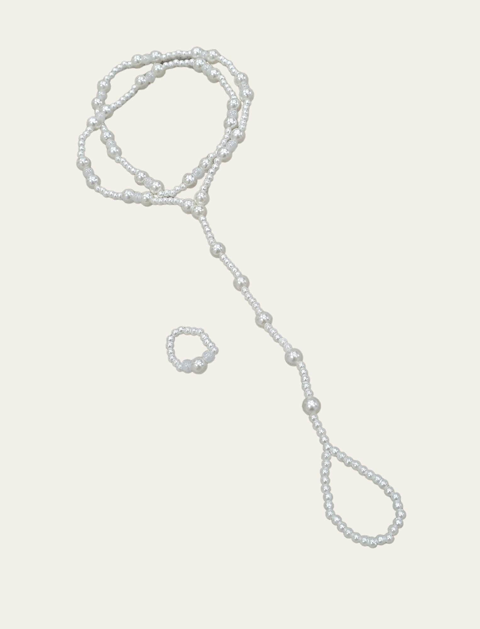 White Pearl Elastic Adjustable Beach Foot Anklet and Ring