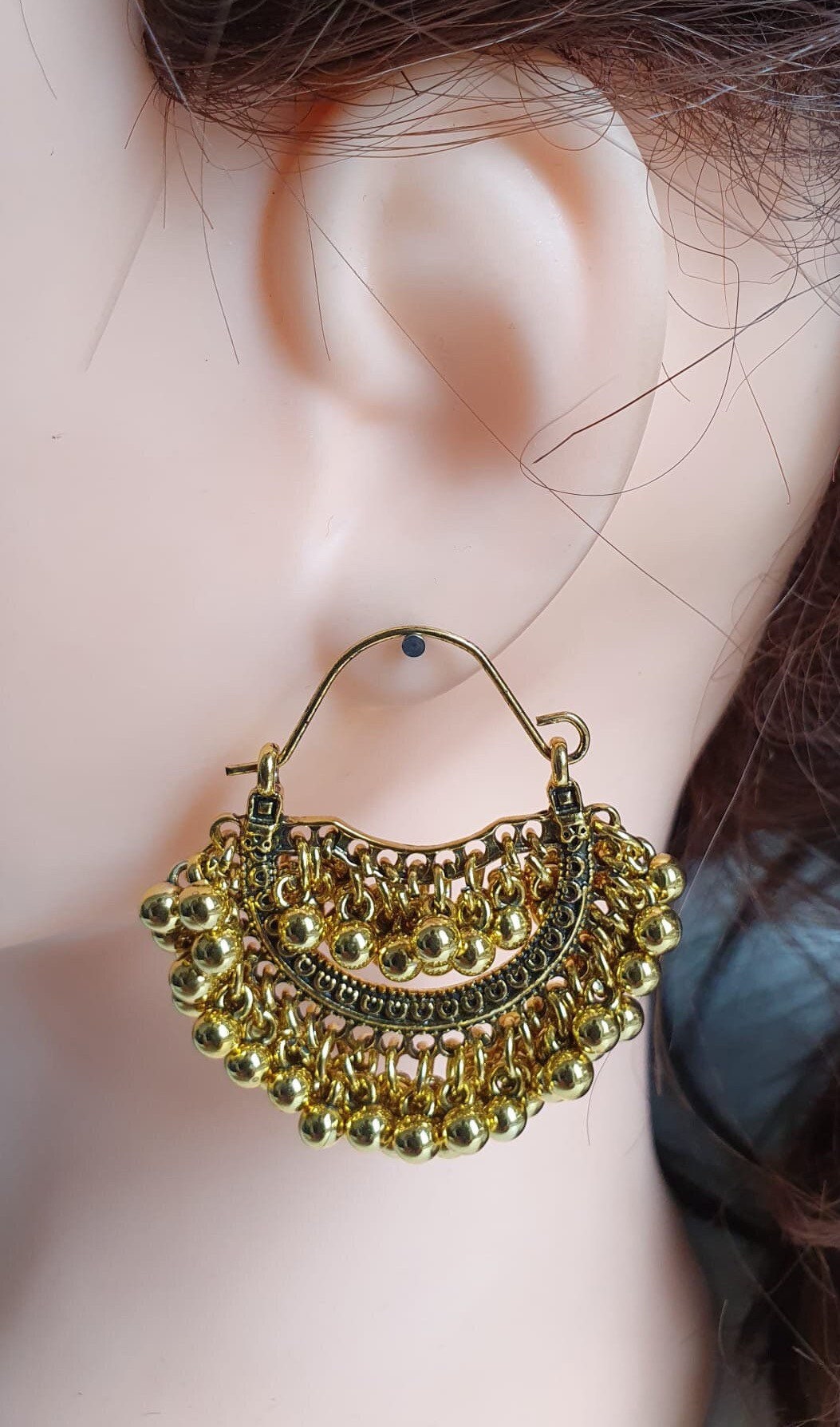 Gold Large Bohemian Ball Hoop Earrings