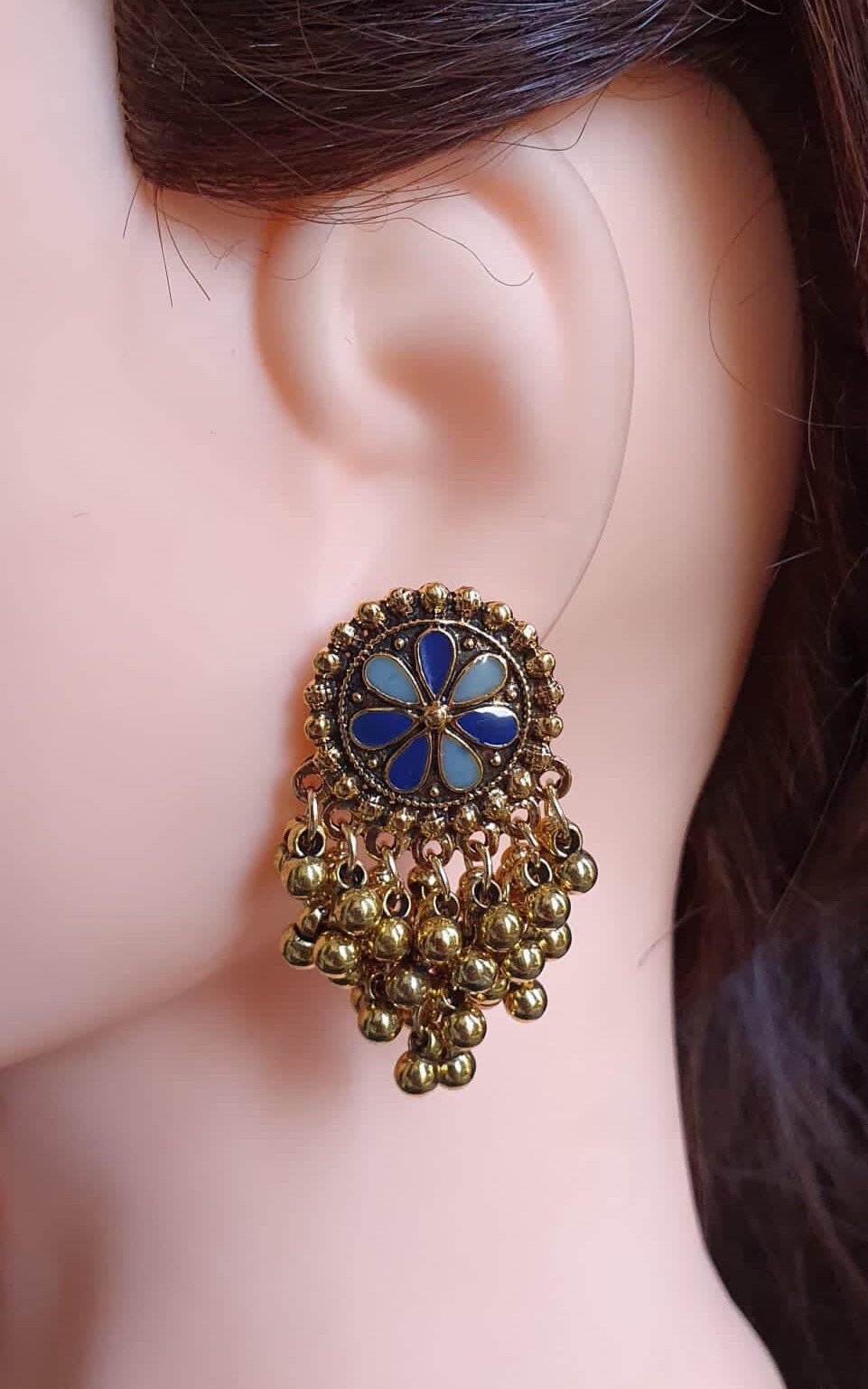 Gold Indian Chandelier Jhumki Floral Earrings