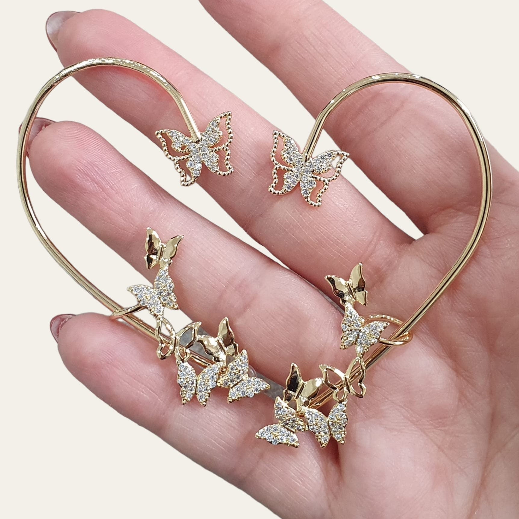 Large Gold Swarovski Crystal Butterfly Ear Climber Cuff Earrings