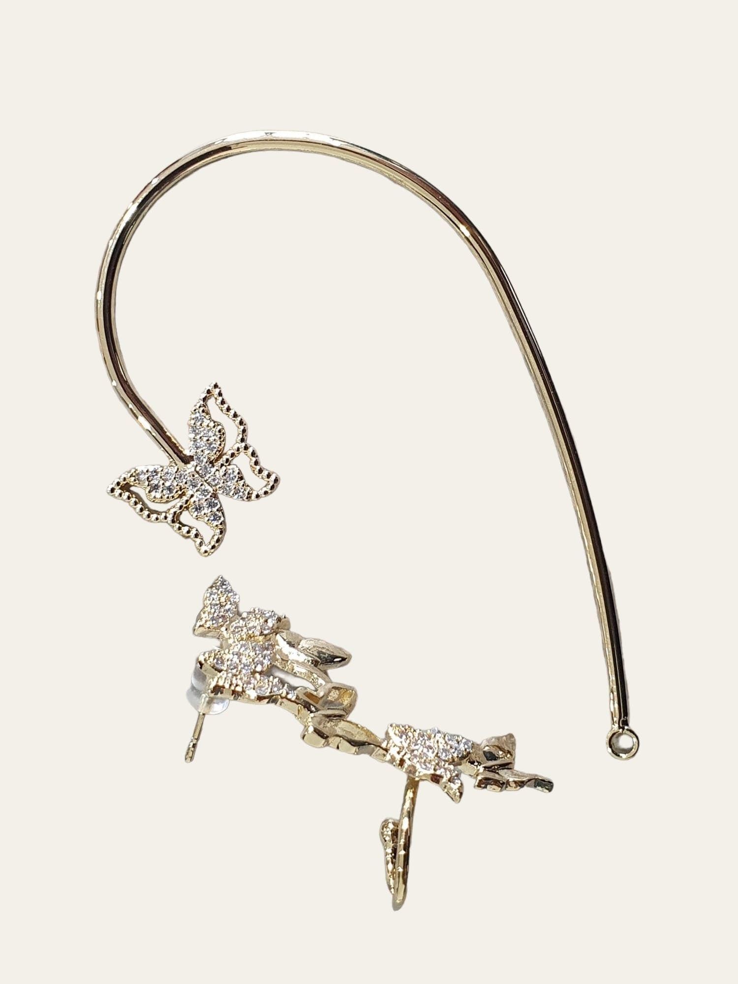 Large Gold Swarovski Crystal Butterfly Ear Climber Cuff Earrings