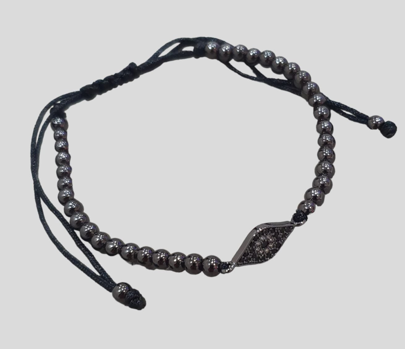 Black Evil Eye Swarovski Crystal Beaded Adjustable Bracelet