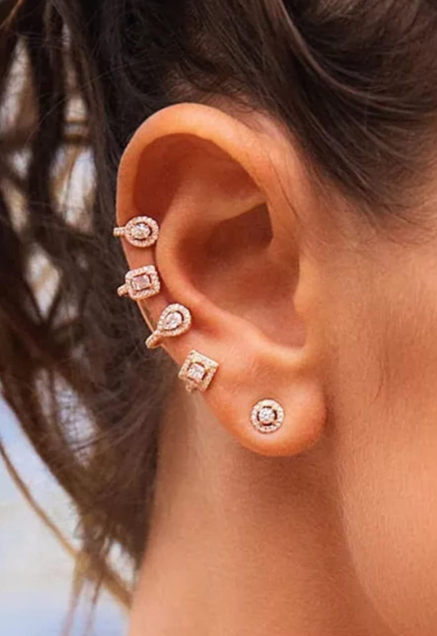 Rose Gold Swarovski Crystal Climber Wrap Ear Cuff Earring and Stud