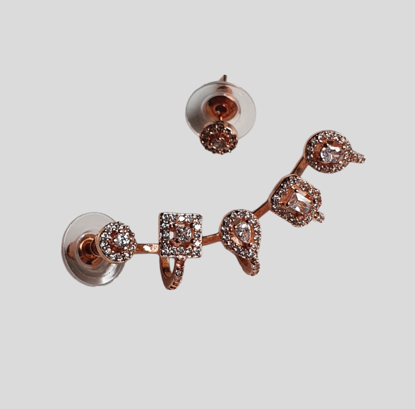 Rose Gold Swarovski Crystal Climber Wrap Ear Cuff Earring and Stud