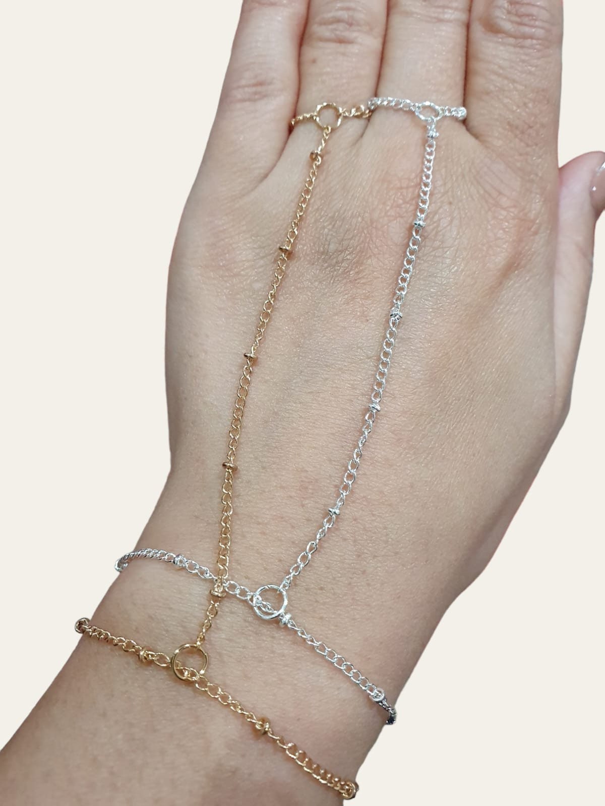 Silver Hand Finger Chain Ring Bracelet