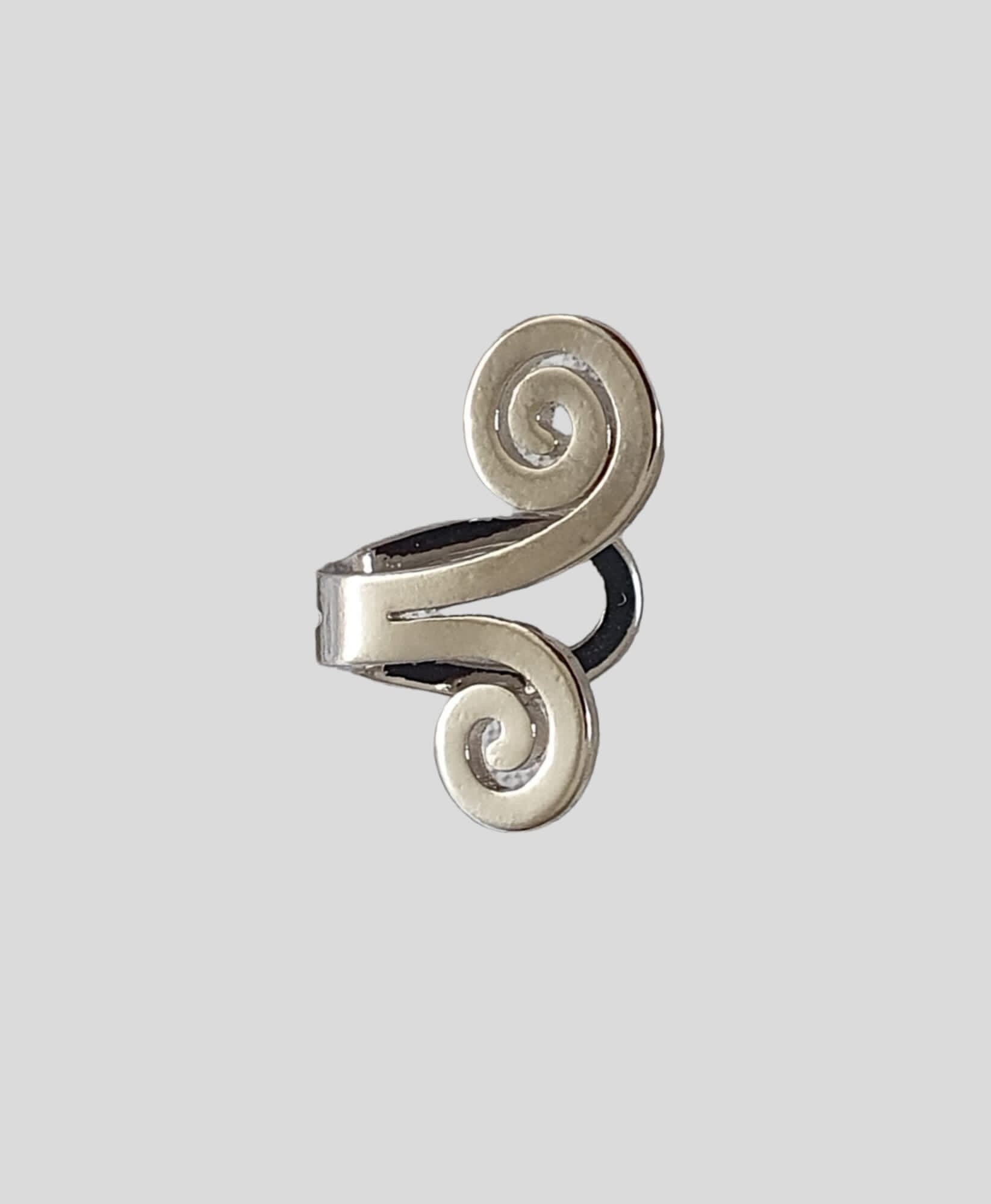 Silver swirl clip on ear cuff stud earrings