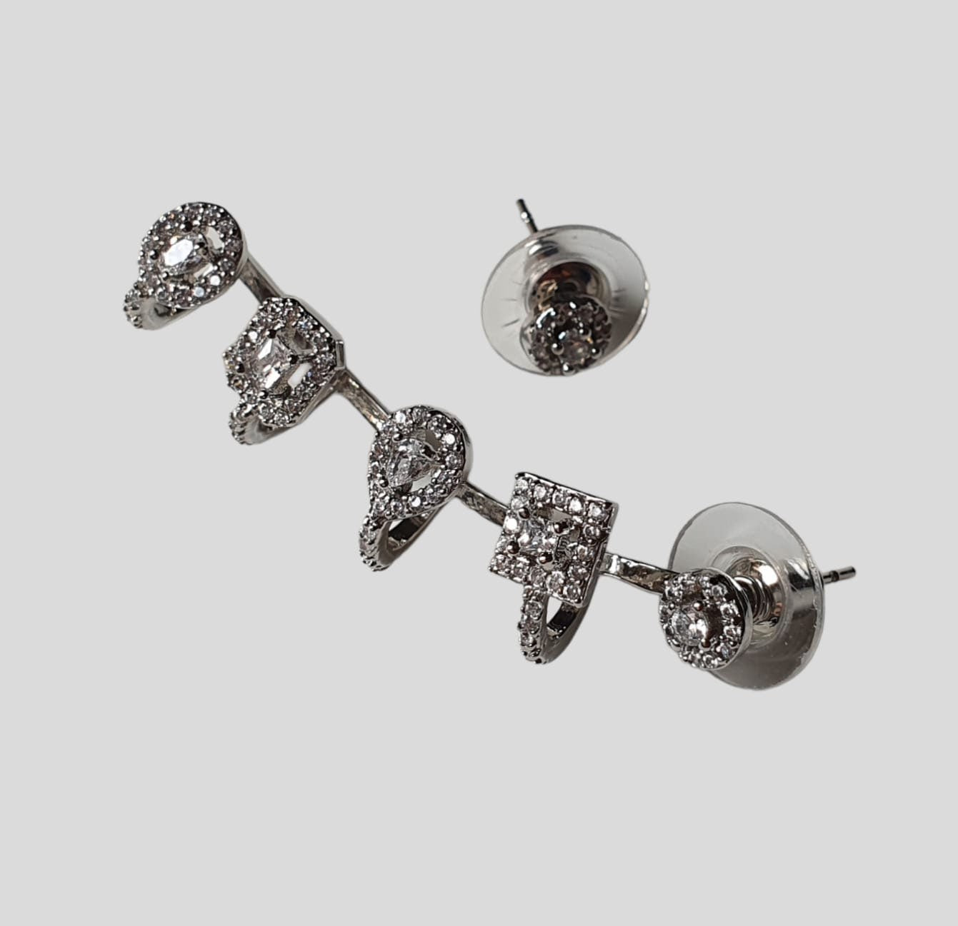 Silver Swarovski Crystal Wing Climbers Wrap Ear Cuff Stud Earrings