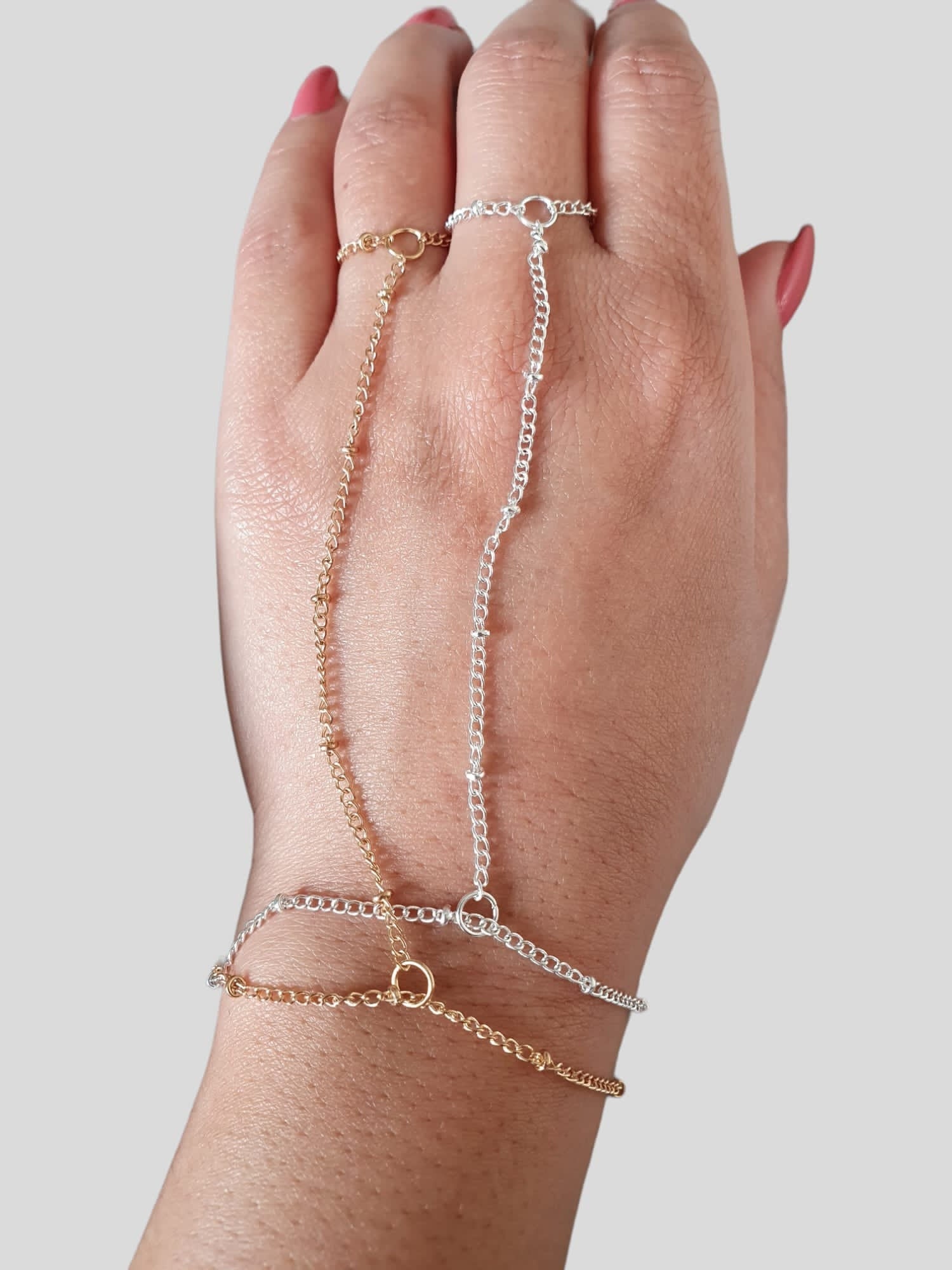 Silver Hand Finger Chain Ring Bracelet