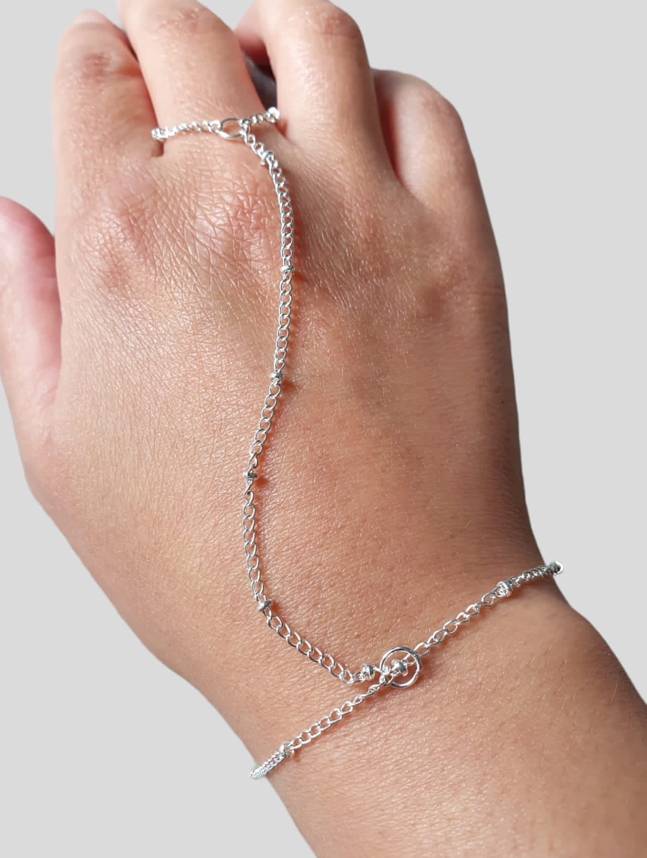 Silver Hand Finger Chain Ring Bracelet