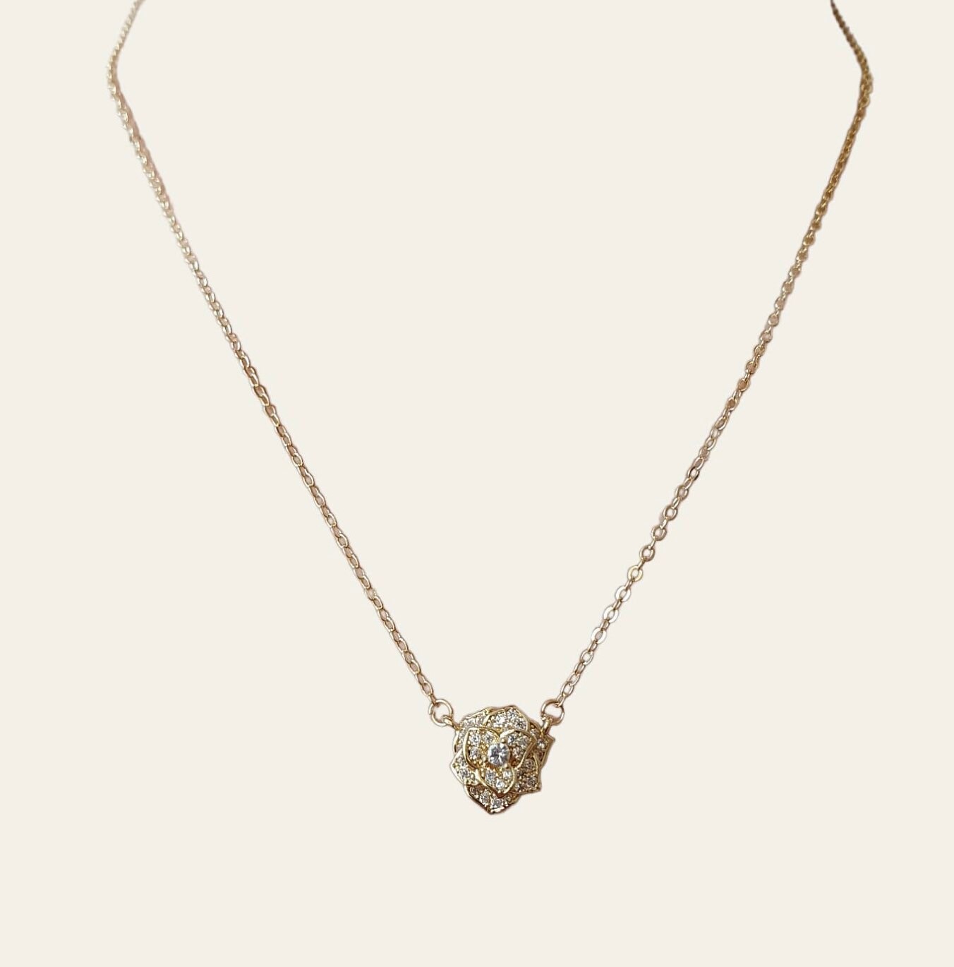 Rose Gold Swarovski Crystal Rose Flower Layered Pendant Necklace
