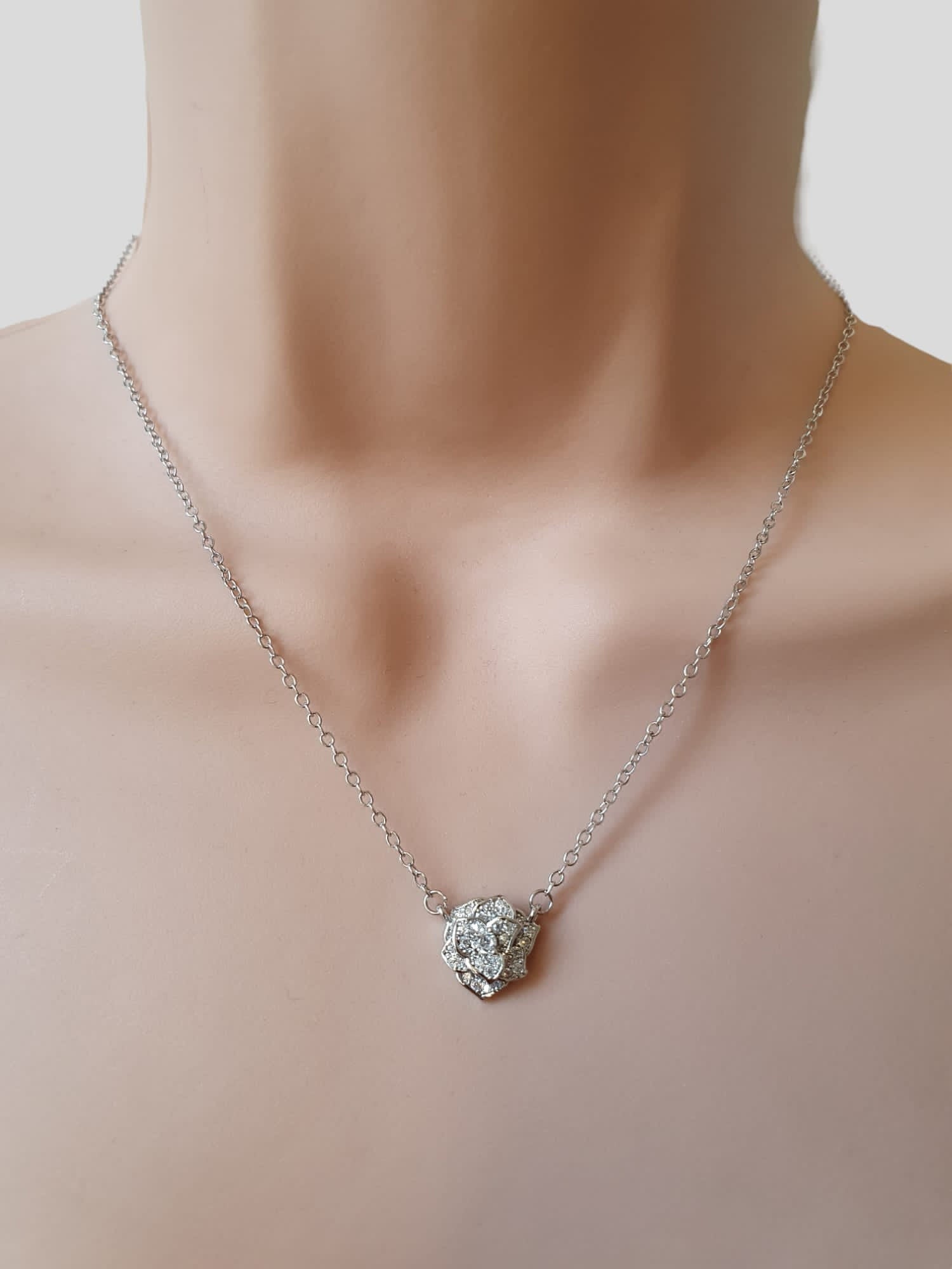 Silver Cut Out Layered Rose Swarovski Crystal Pendant Necklace