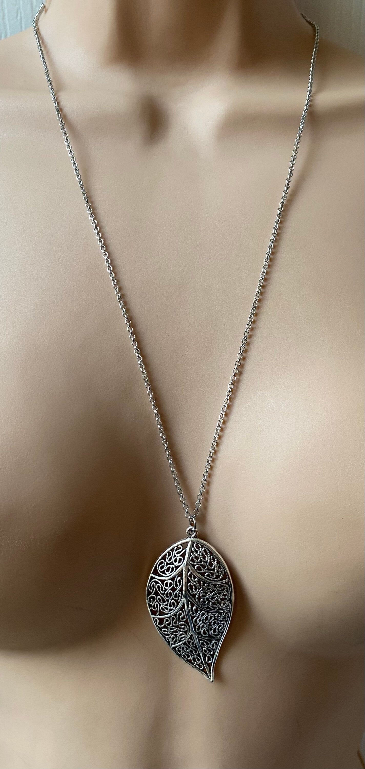 Silver Cut Out Real Dipped Leaf Pendant and Necklace