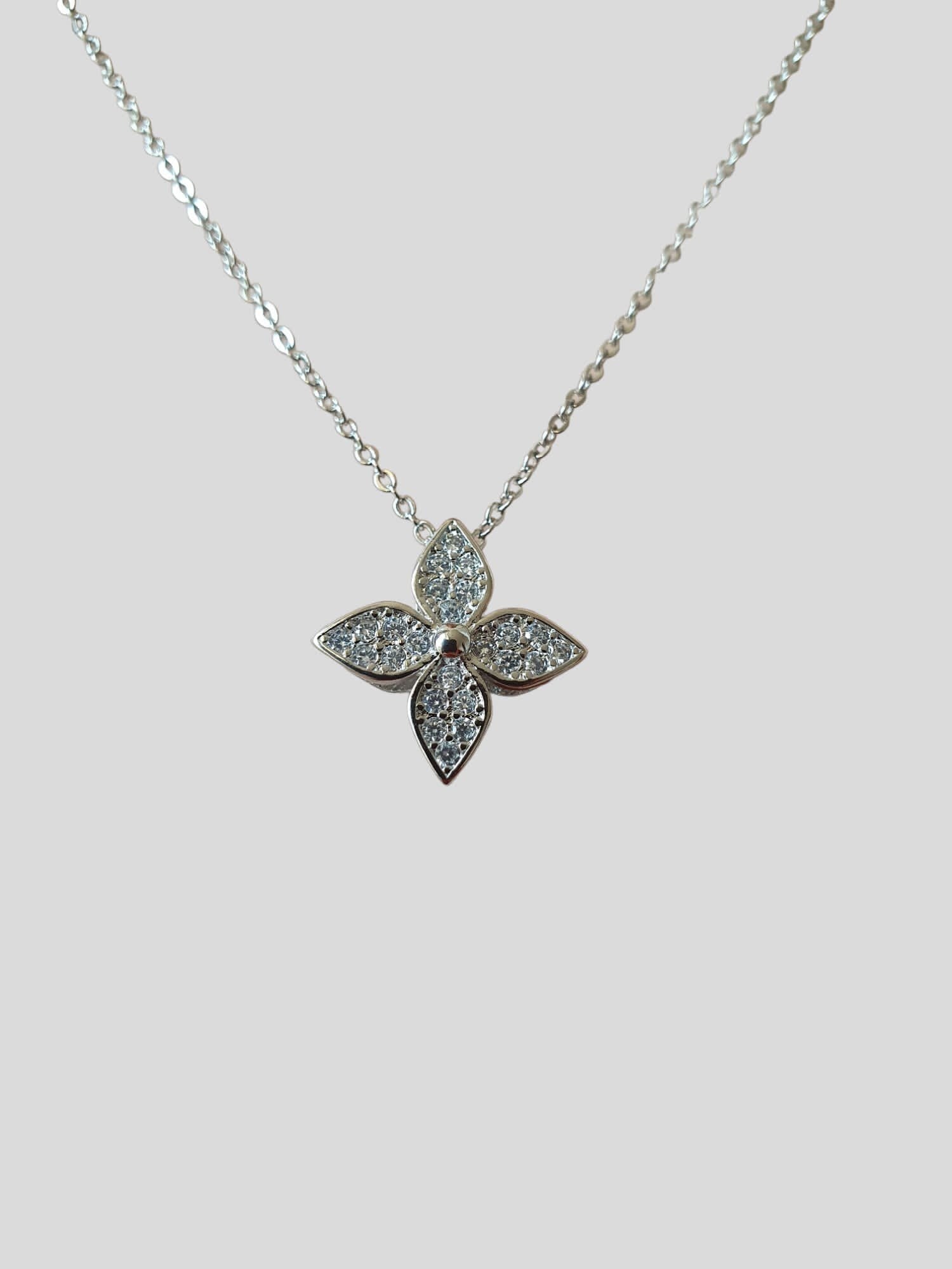 Silver 925 Plated Blossom Star Swarovski Crystal Clover Pendant Necklace
