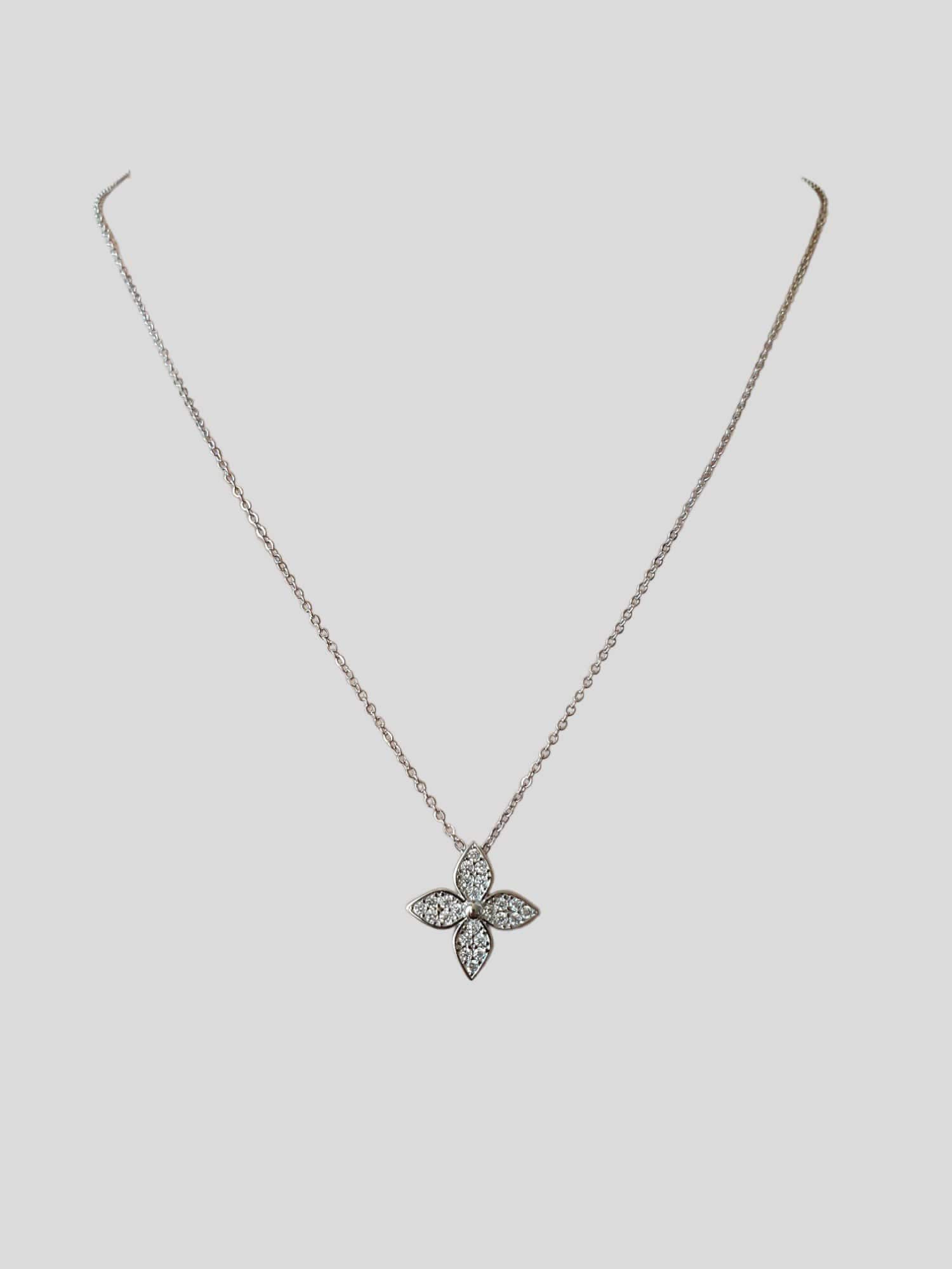 Silver 925 Plated Blossom Star Swarovski Crystal Clover Pendant Necklace