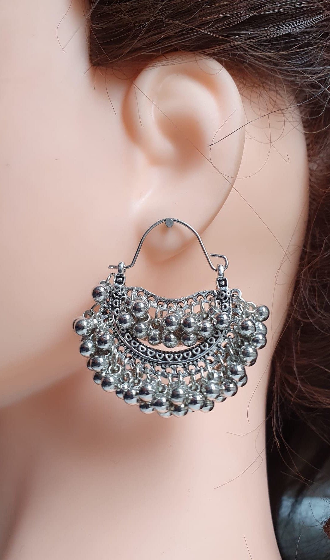 Gold Large Bohemian Ball Hoop Earrings