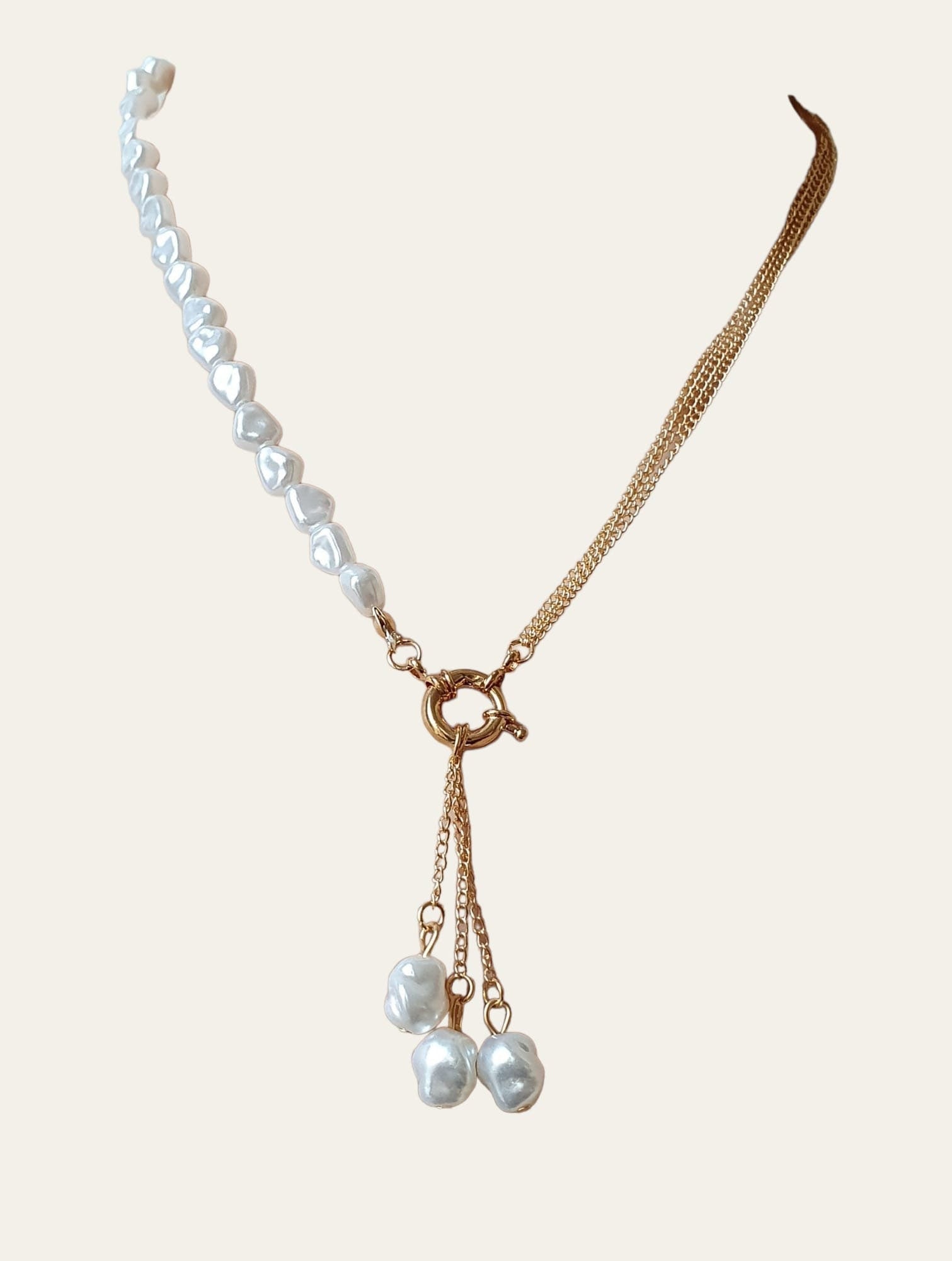 Gold Pearl Tassel Choker Necklace