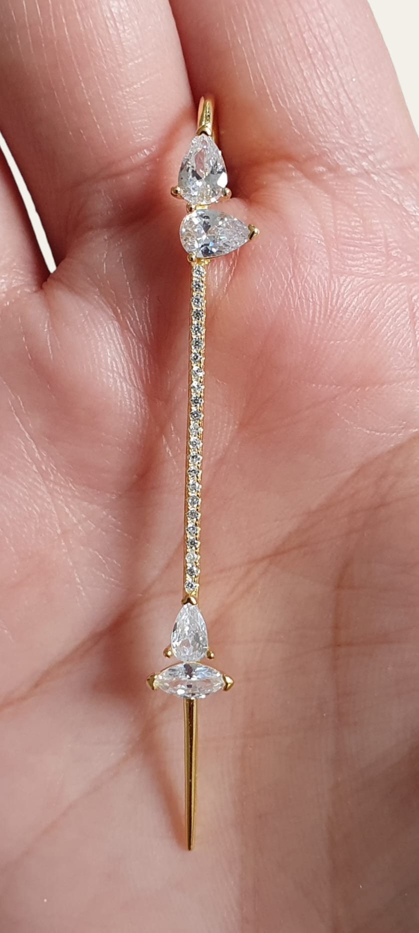 Long 925 Silver Swarovski Crystal Slide on Ear Clip Earring