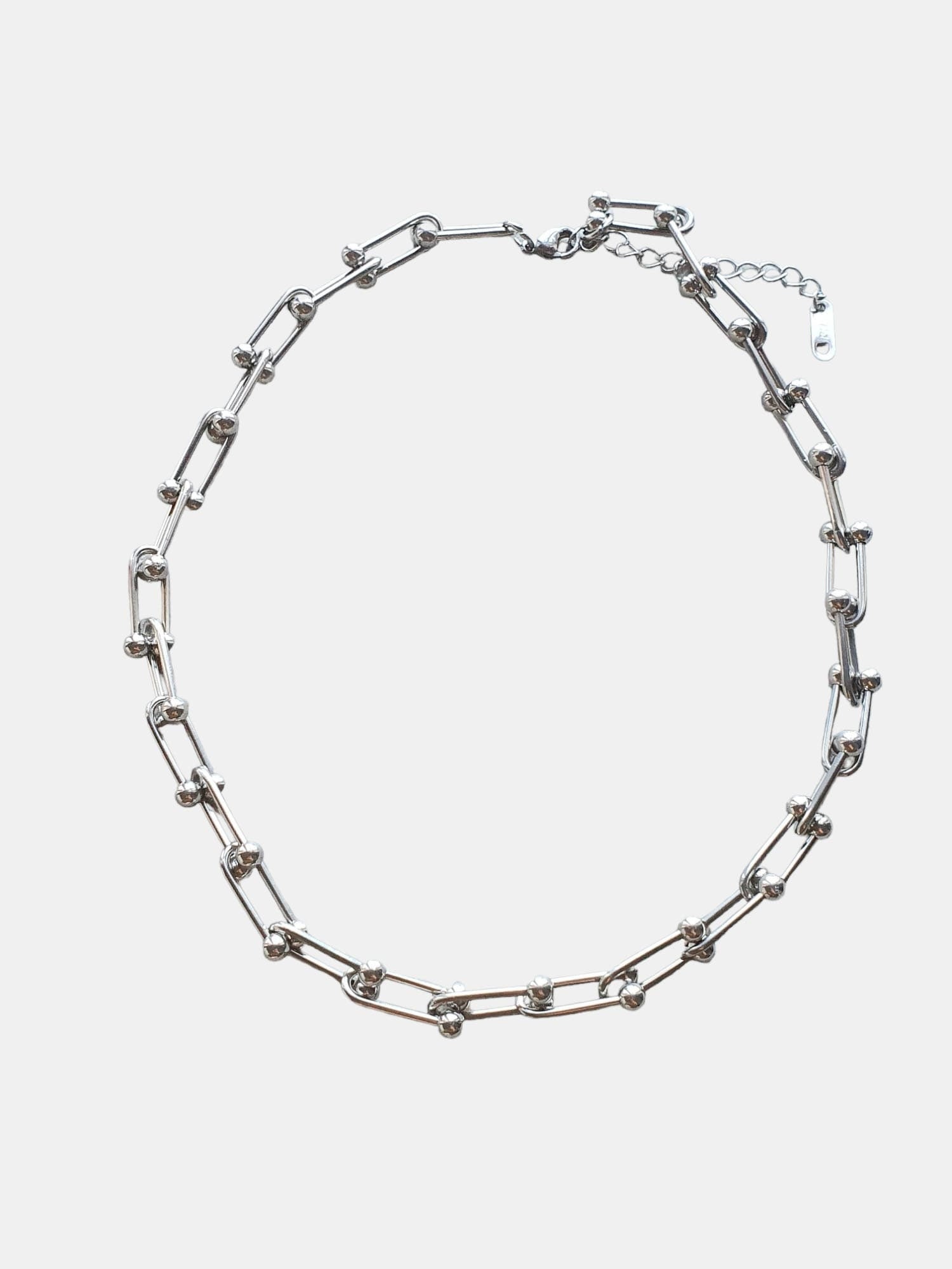 Silver Stainless Steel Linked Geometric Choker Necklace