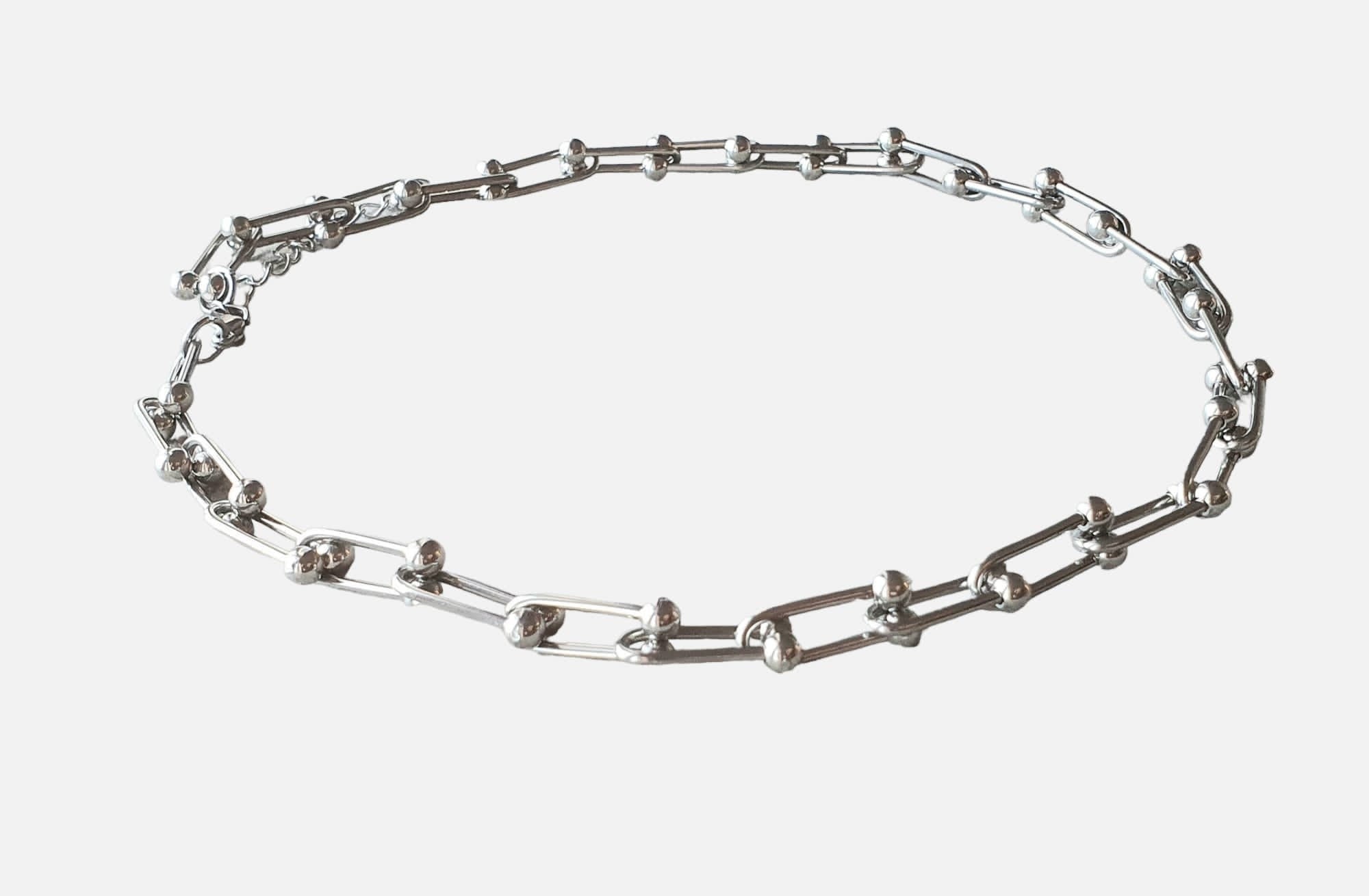 Silver Stainless Steel Linked Geometric Choker Necklace
