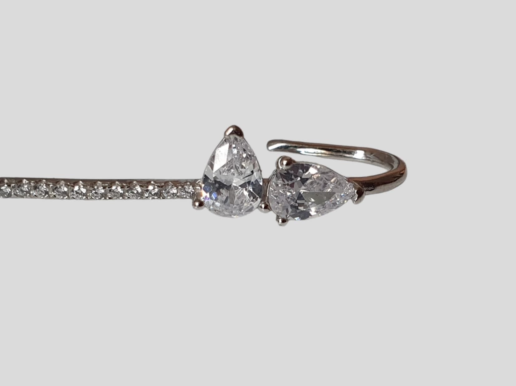 Long 925 Silver Swarovski Crystal Slide on Ear Clip Earring