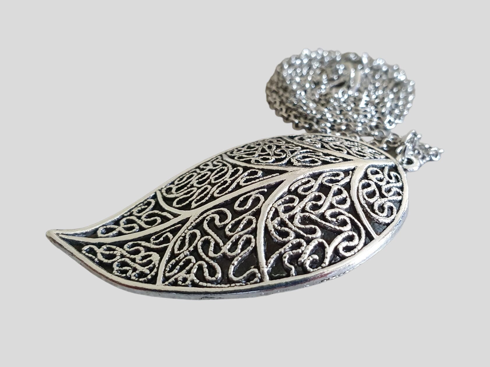 Silver Cut Out Real Dipped Leaf Pendant and Necklace
