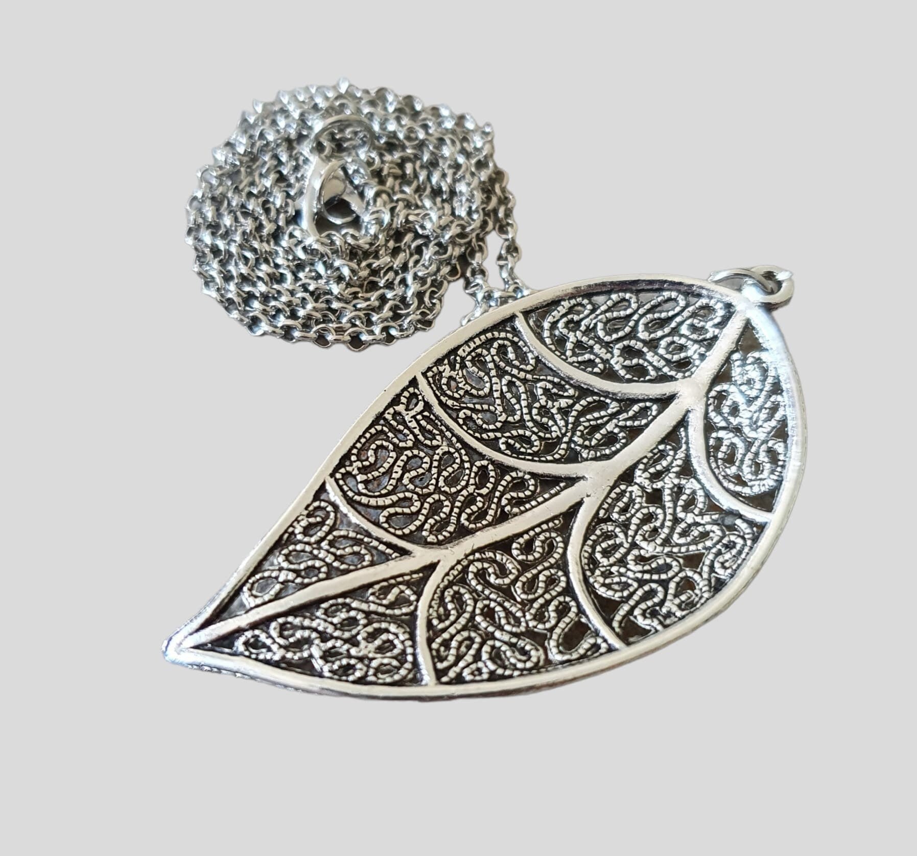 Silver Cut Out Real Dipped Leaf Pendant and Necklace