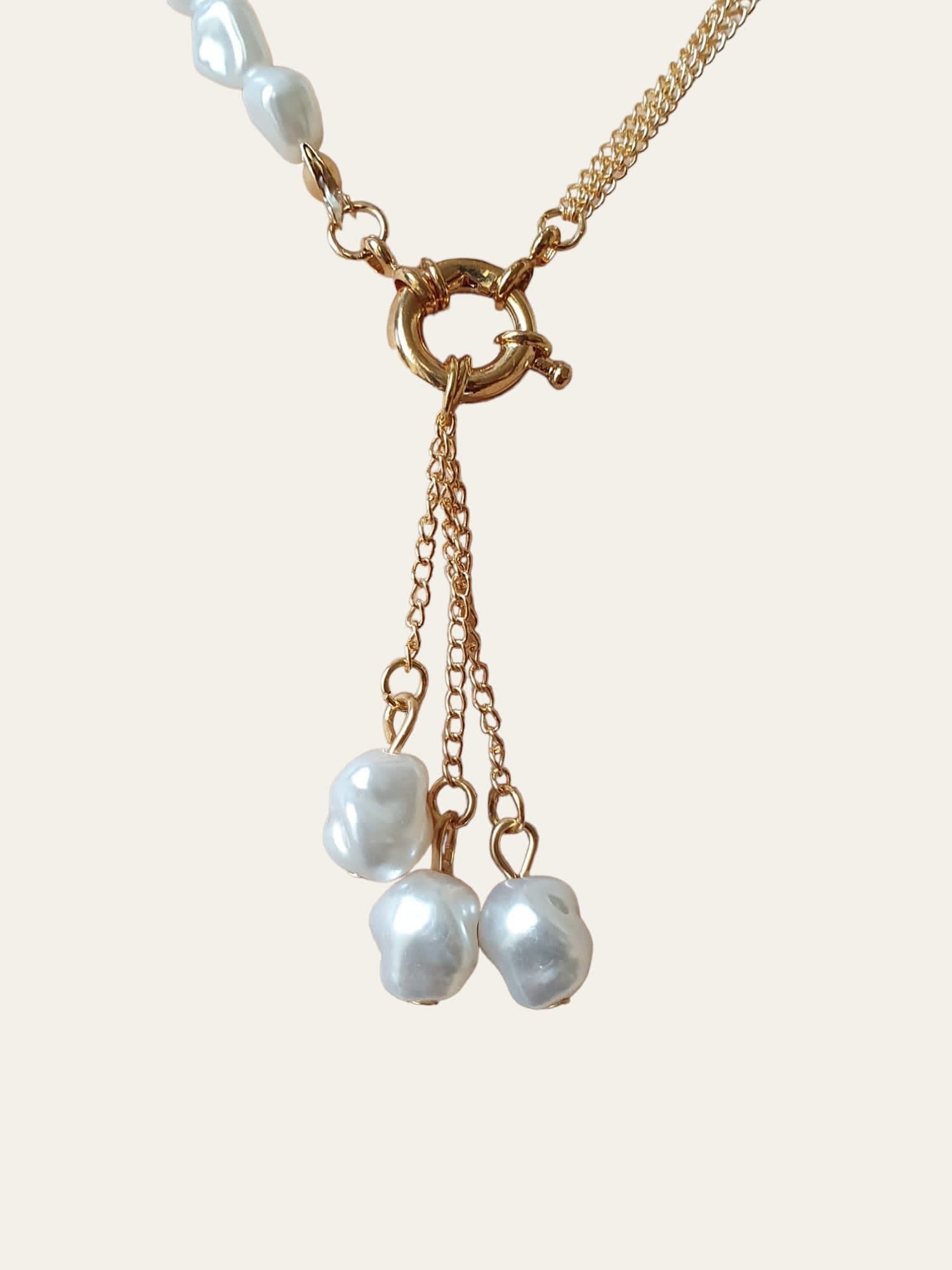 Gold Pearl Tassel Choker Necklace