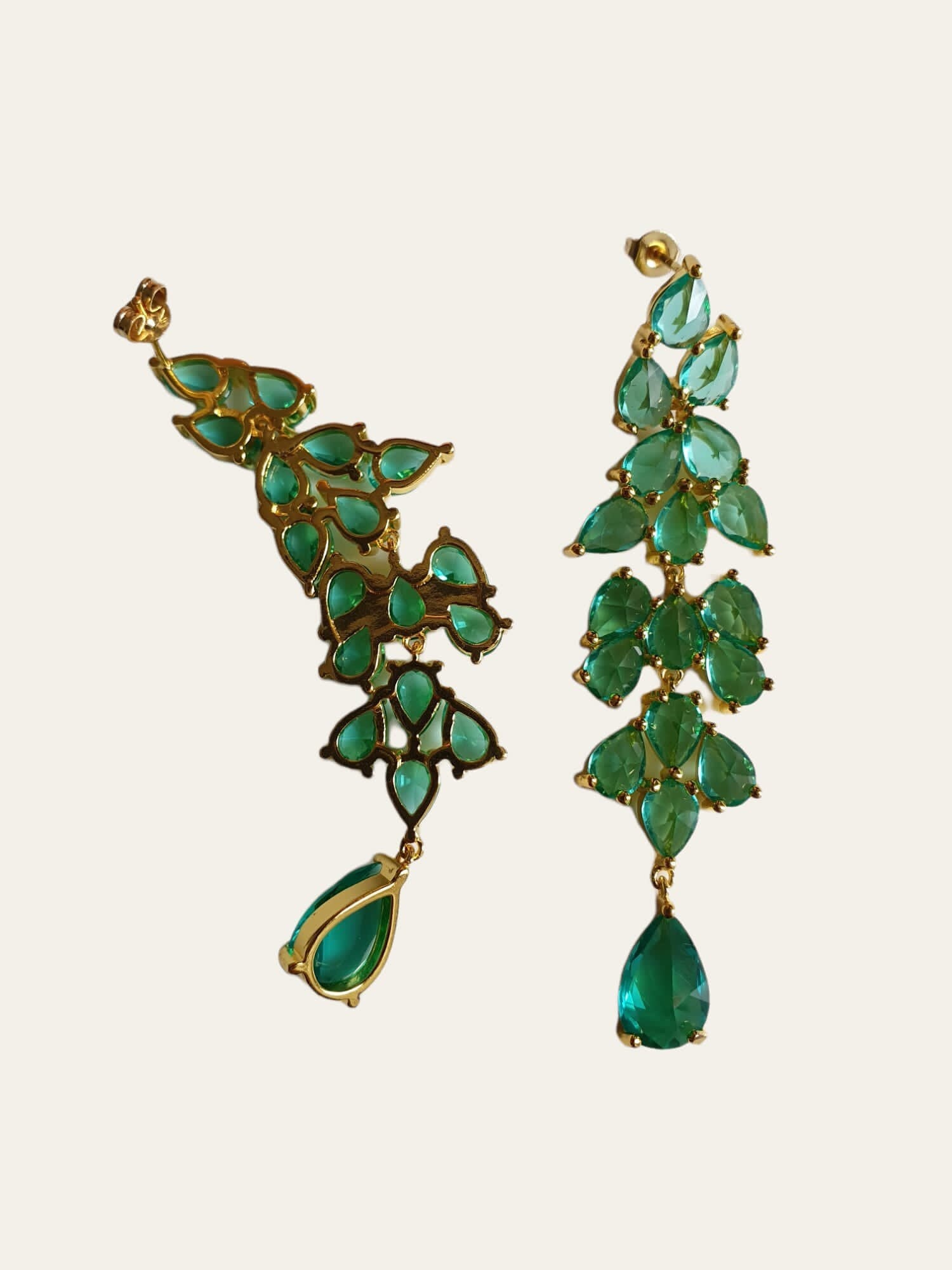 Gold Green Water Drop Long Swarovski Crystal Chandelier Earrings