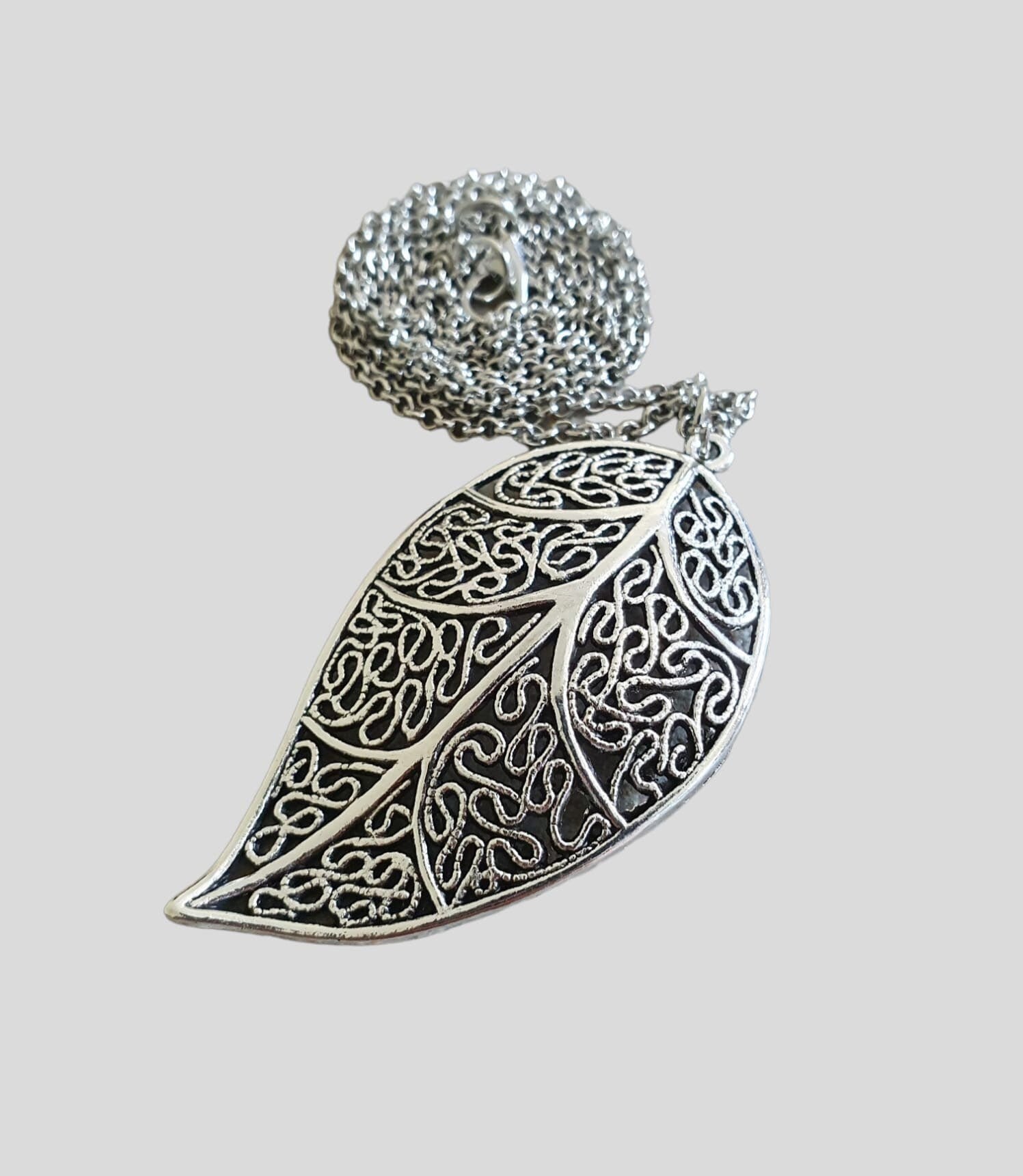 Silver Cut Out Real Dipped Leaf Pendant and Necklace