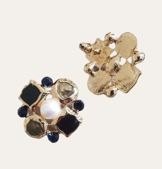 Gold Pearl Large Floral Stud Earrings