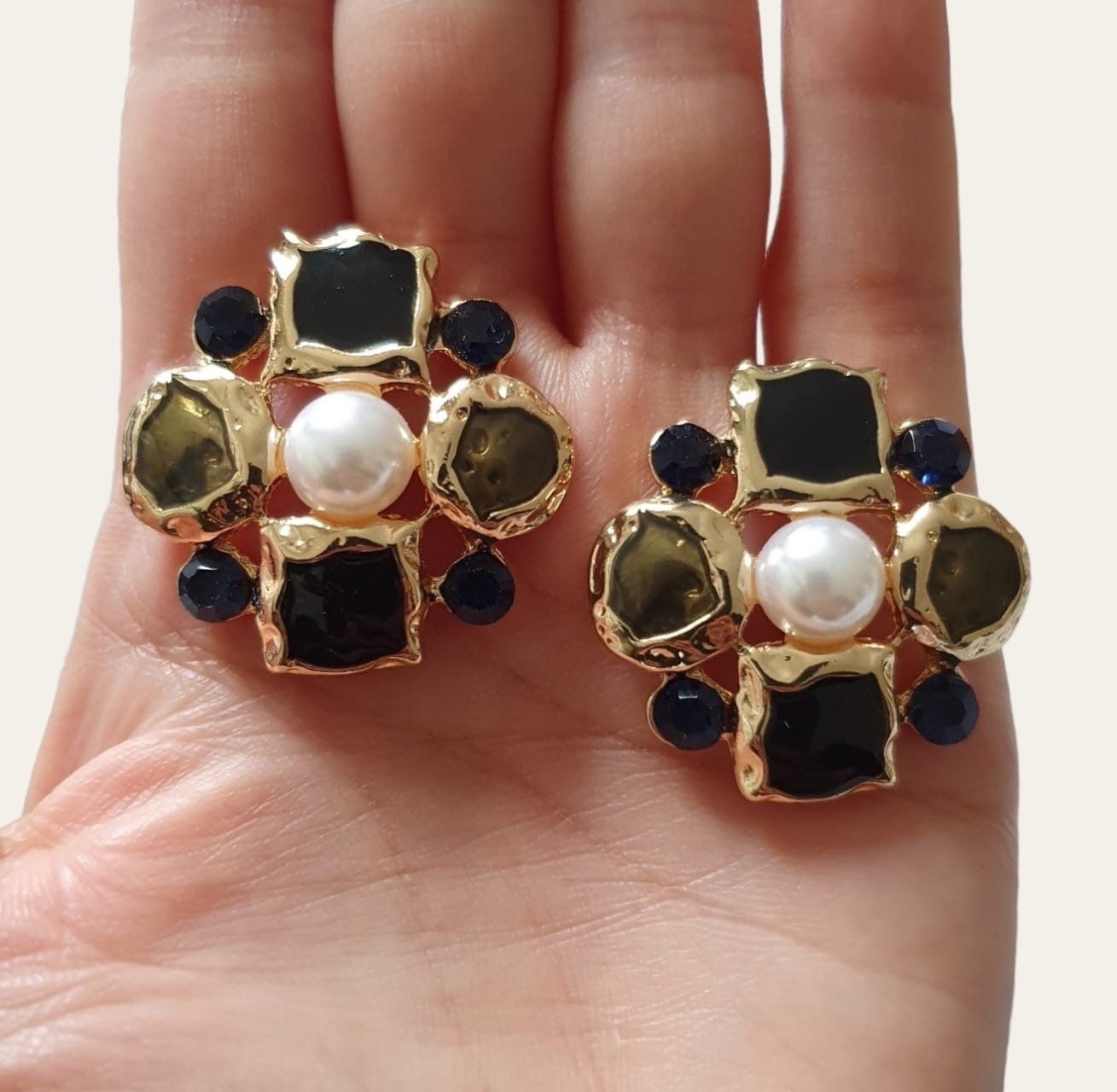 Gold Pearl Large Floral Stud Earrings