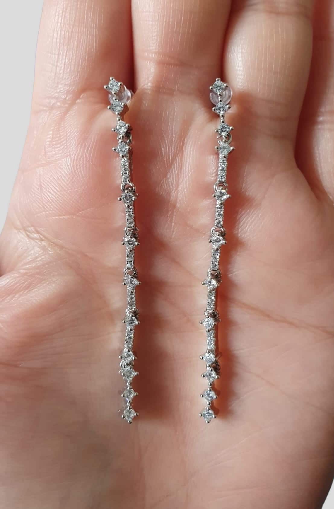 Silver 6cm Water Drop Swarovski Crystal Earrings