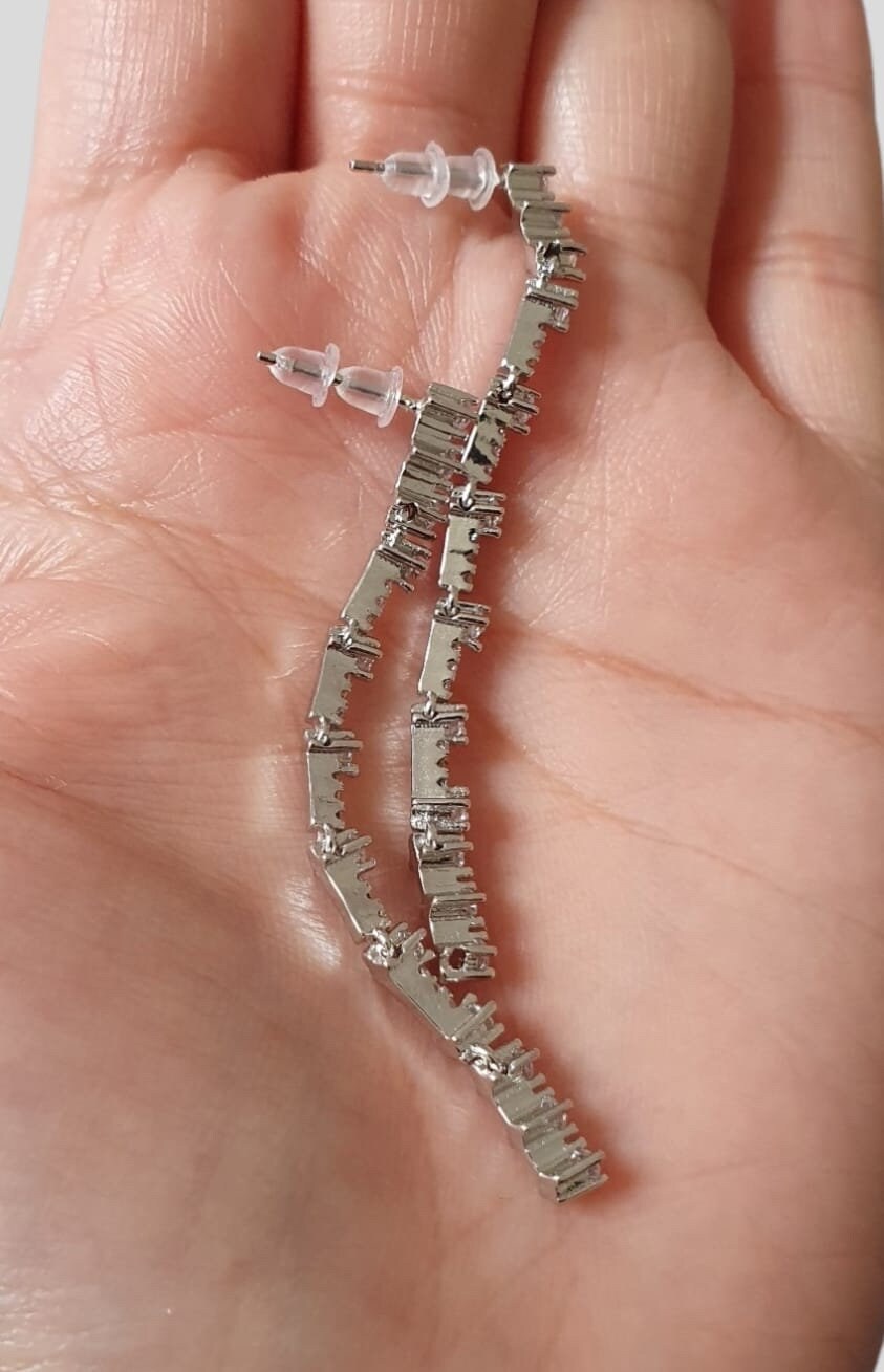 Silver 6cm Water Drop Swarovski Crystal Earrings