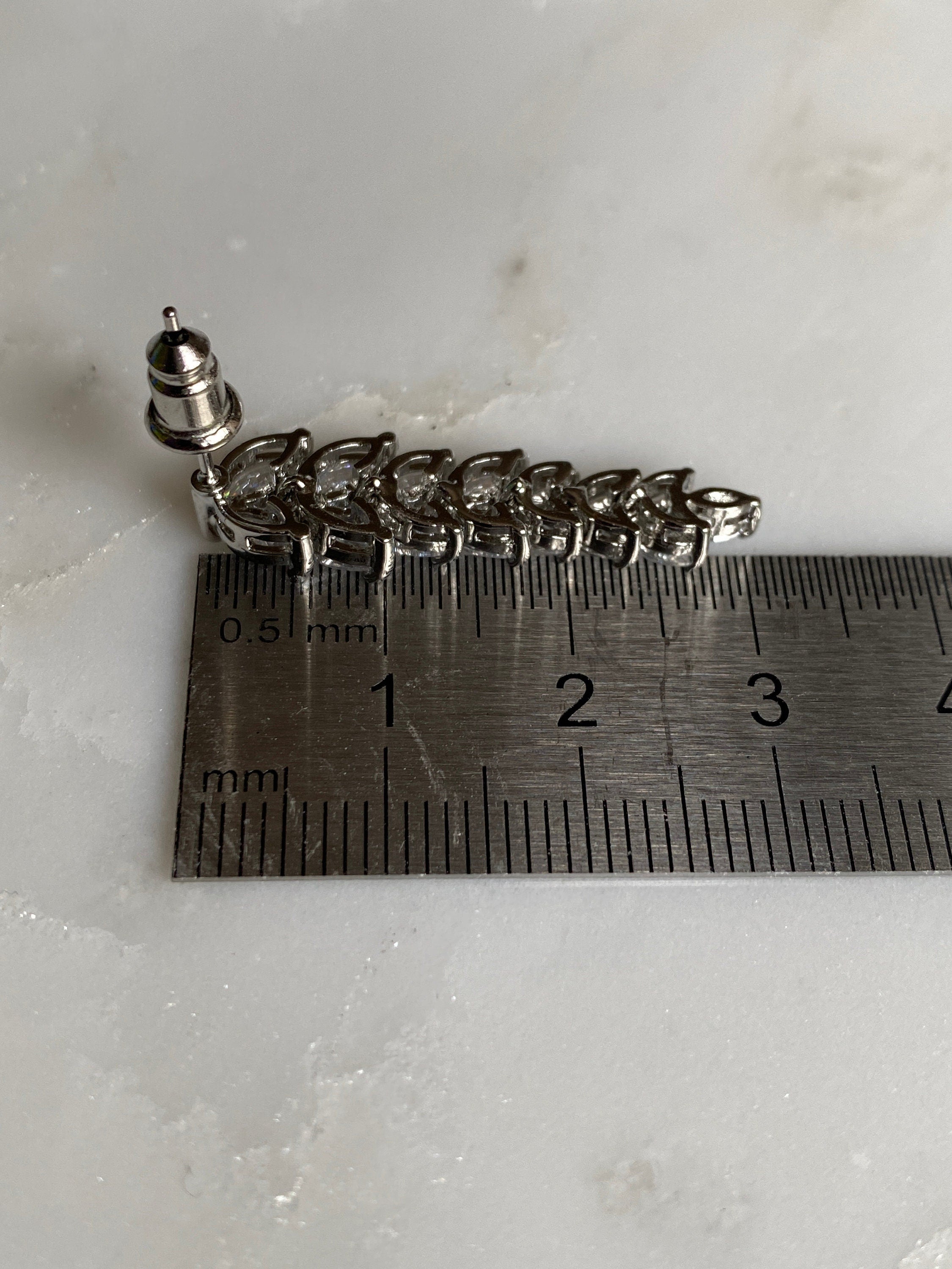 Silver Swarovski Crystal Floral Leaf Dangle Drop Earrings