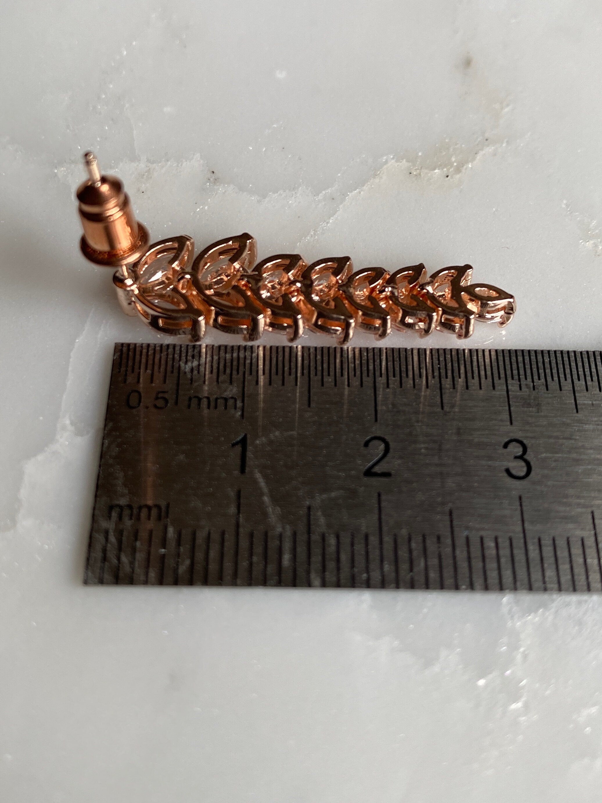 Rose Gold Swarovski Crystal Long Leaf Drop Earrings