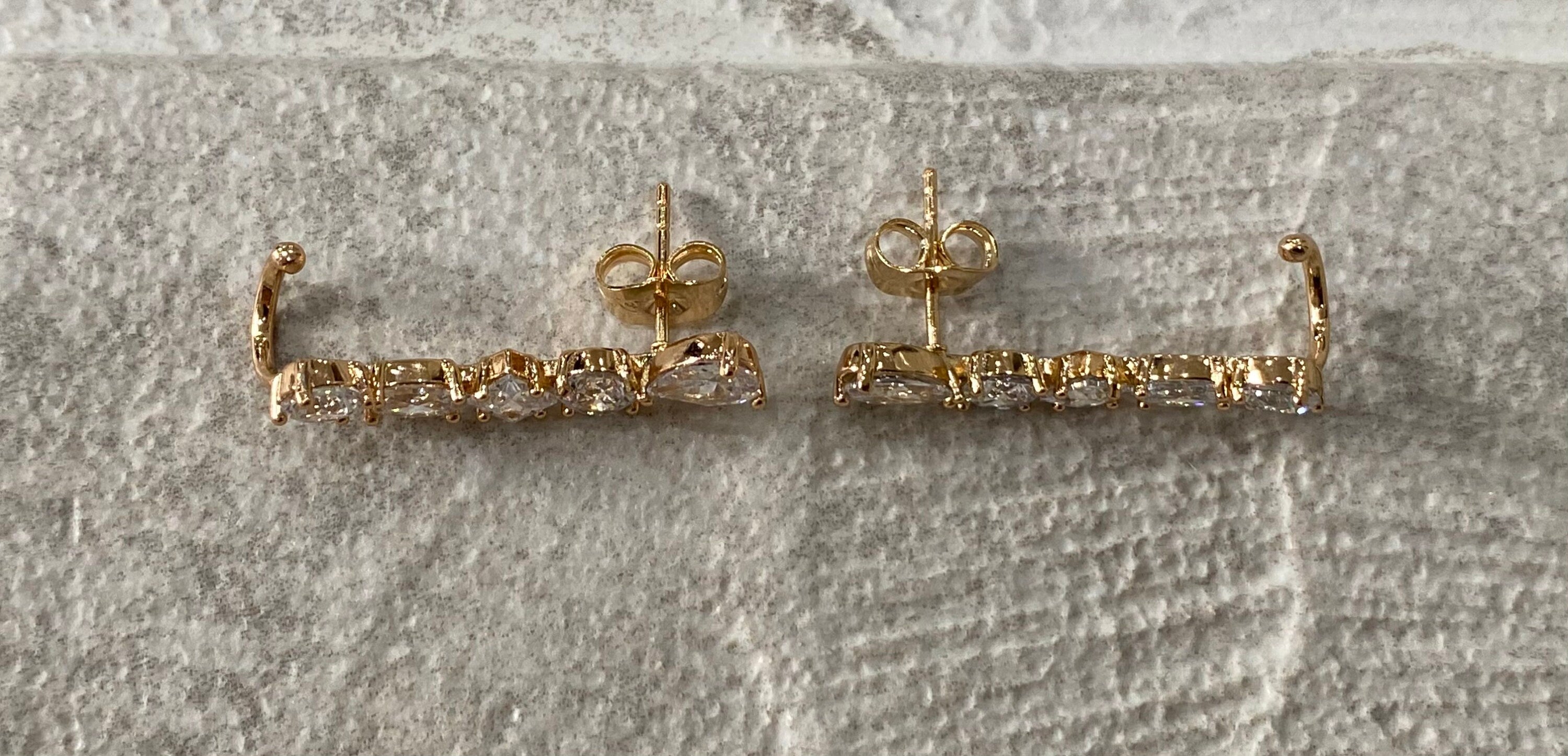 Gold Swarovski Crystal Water Drop Ear Climber Earrings