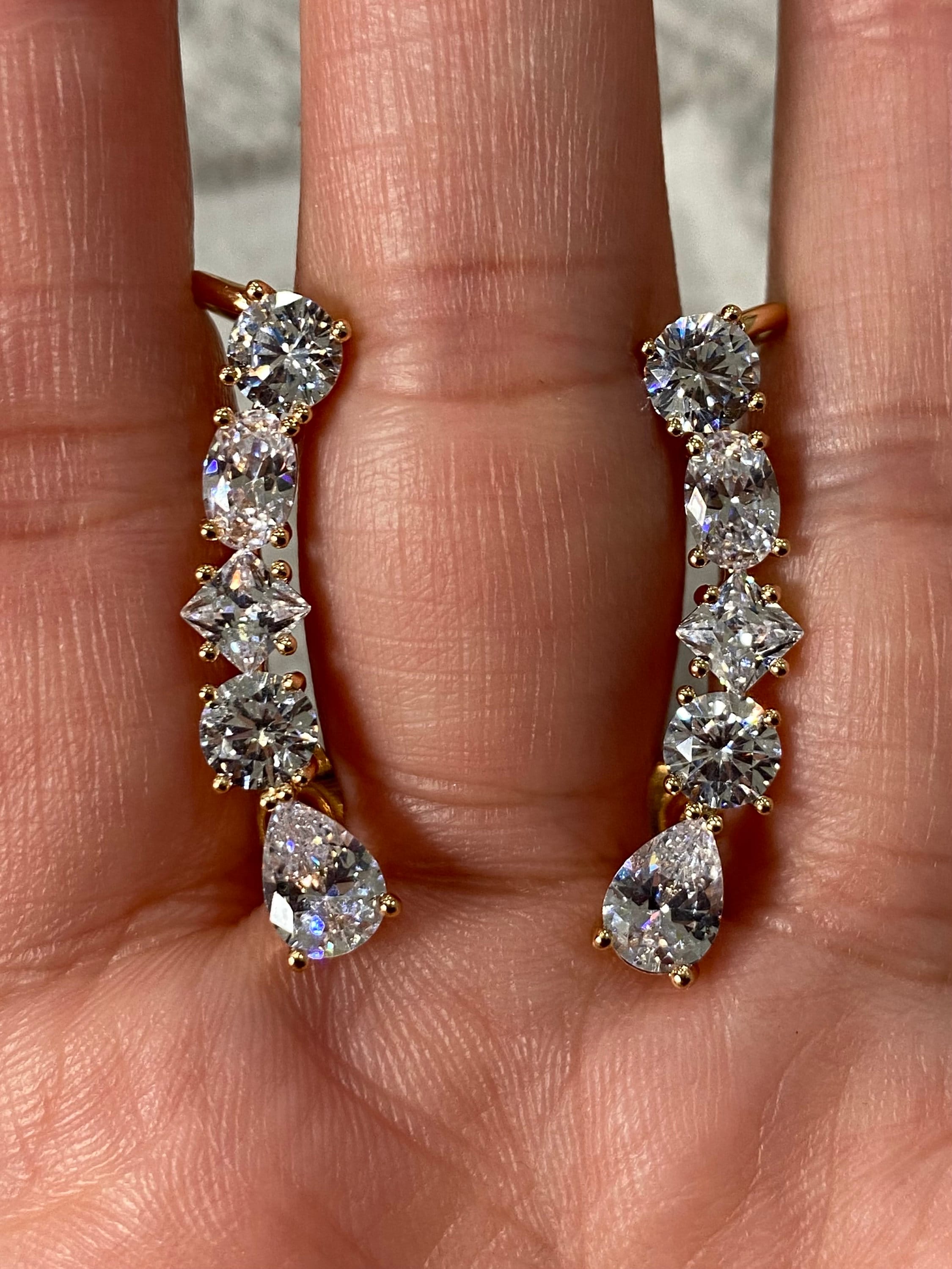 Gold Swarovski Crystal Water Drop Ear Climber Earrings