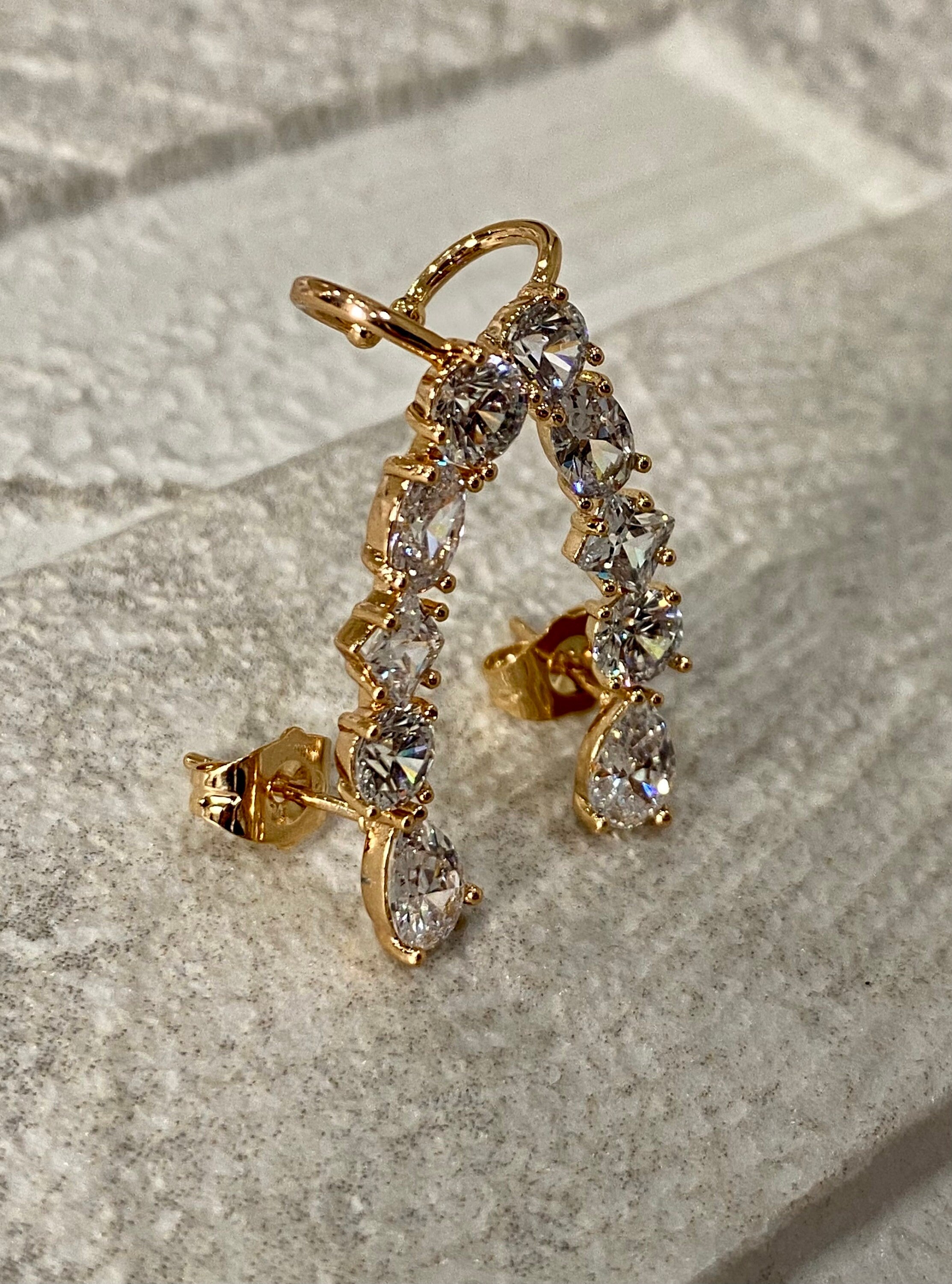 Gold Swarovski Crystal Water Drop Ear Climber Earrings