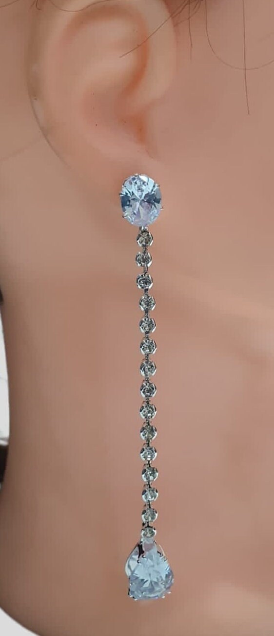 Silver Long Water Drop Swarovski Crystal Earrings