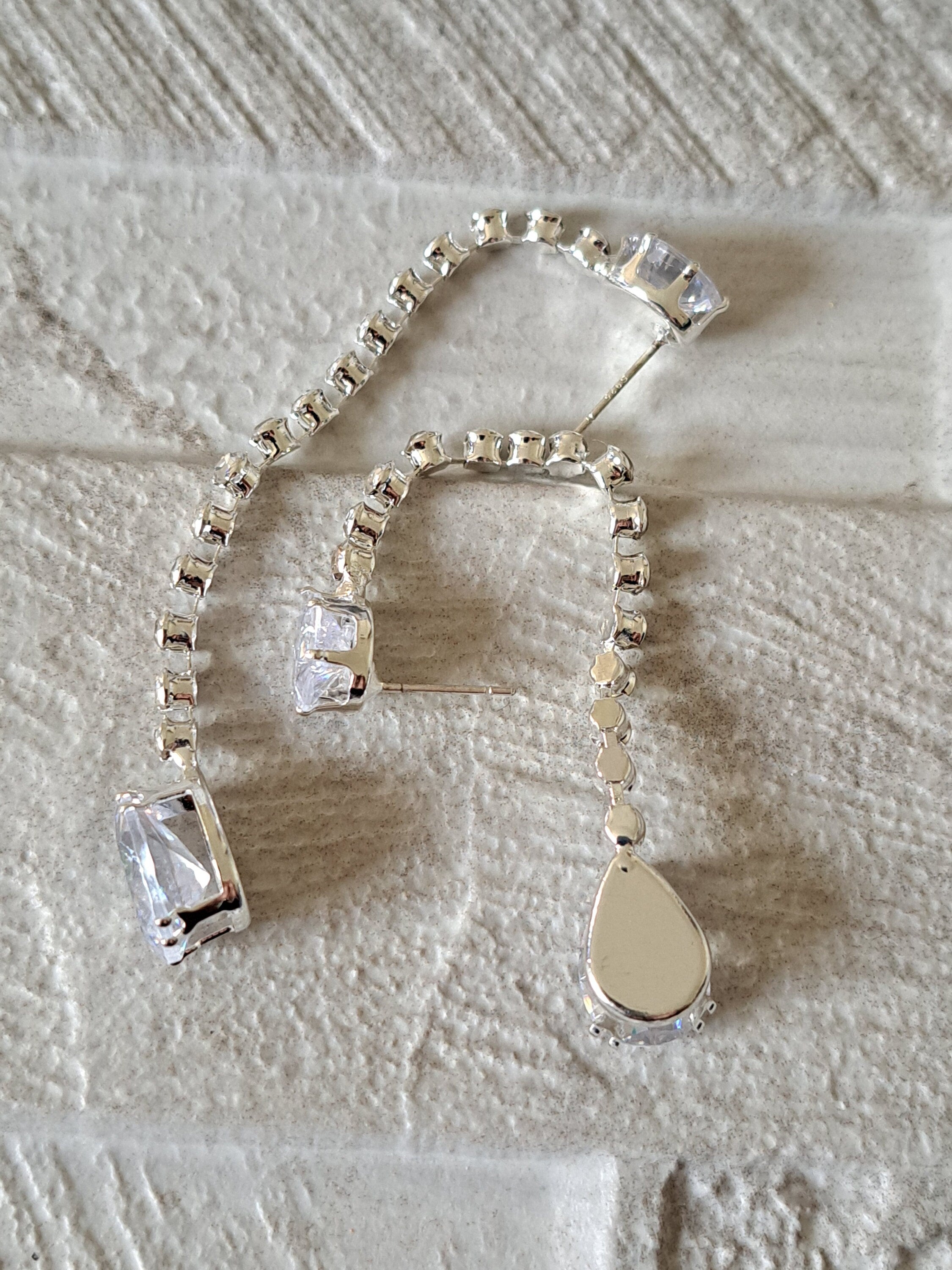 Silver Long Water Drop Swarovski Crystal Earrings