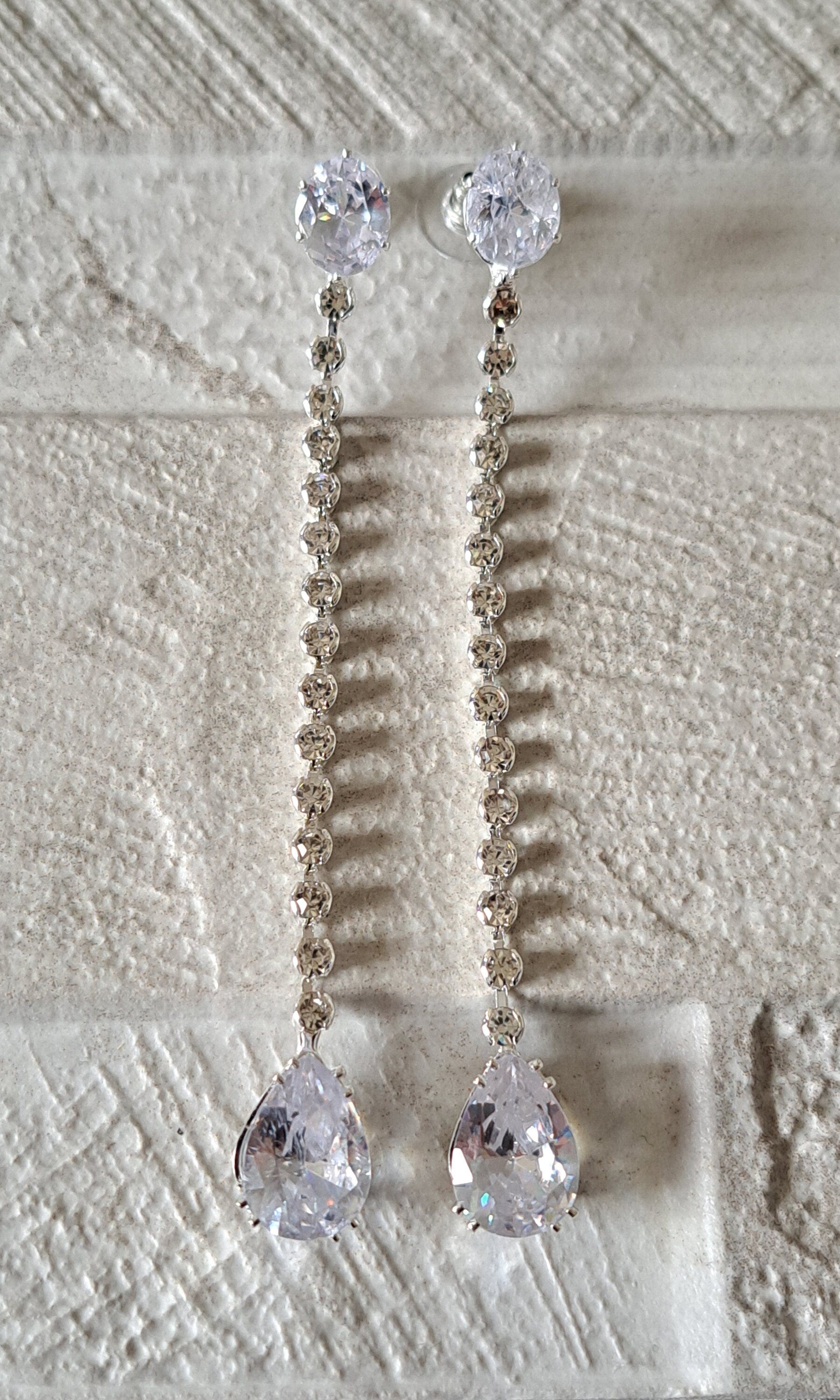 Silver Long Water Drop Swarovski Crystal Earrings