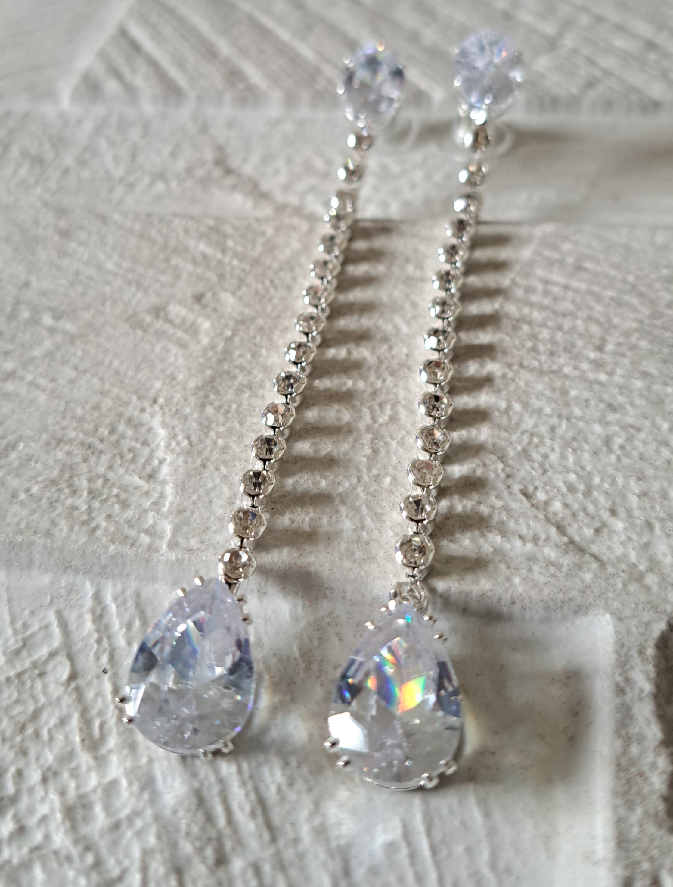 Silver Long Water Drop Swarovski Crystal Earrings