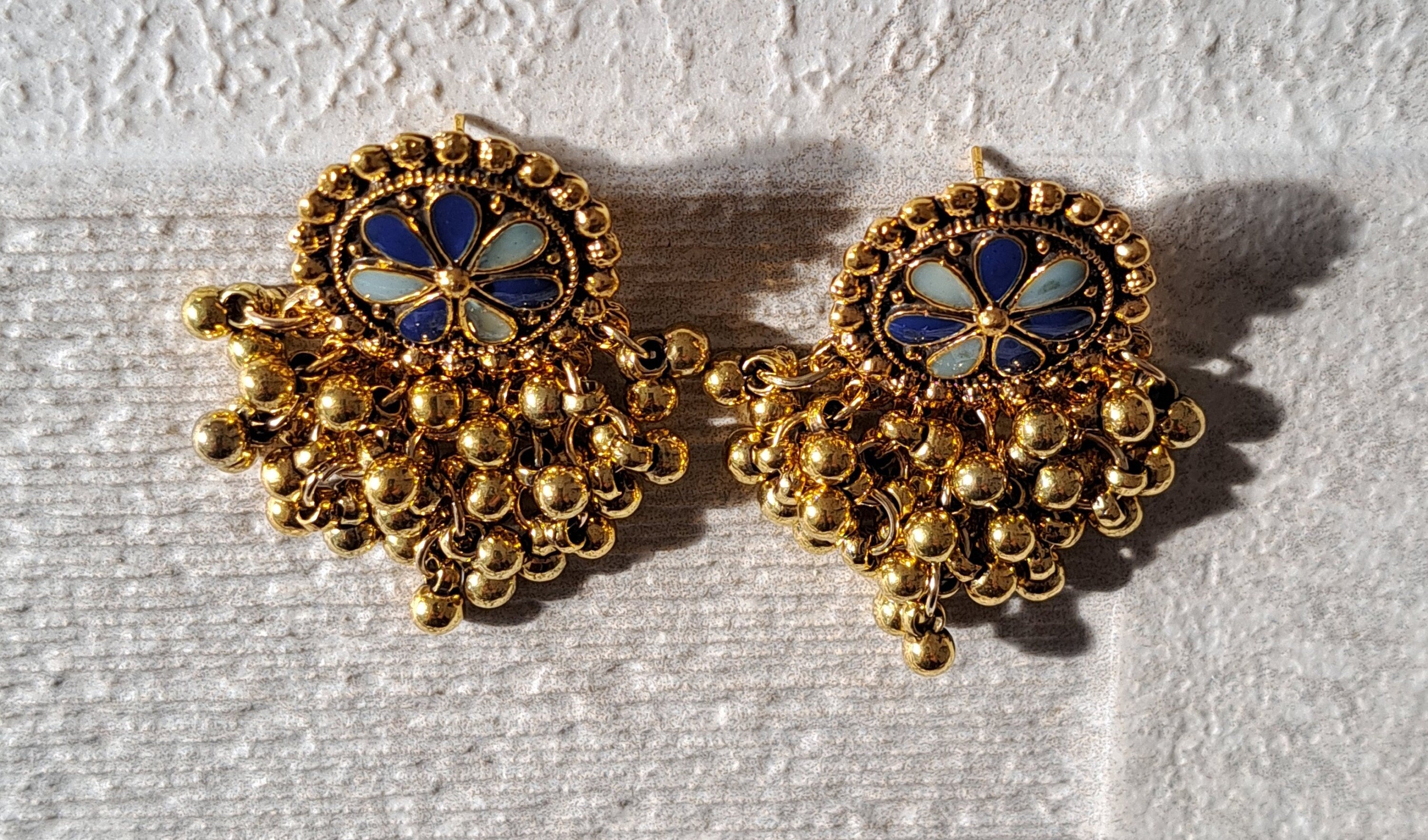 Gold Indian Chandelier Jhumki Floral Earrings