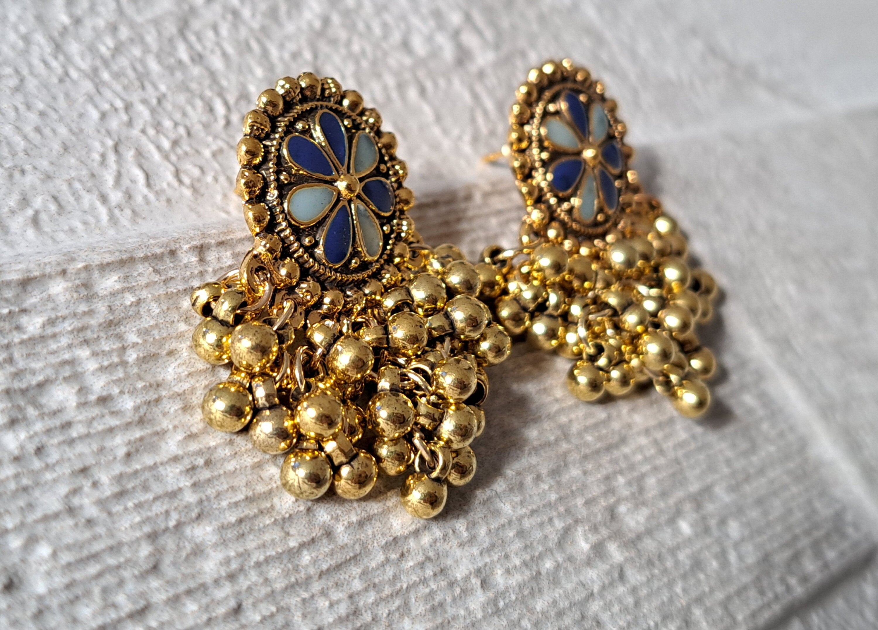 Gold Indian Chandelier Jhumki Floral Earrings