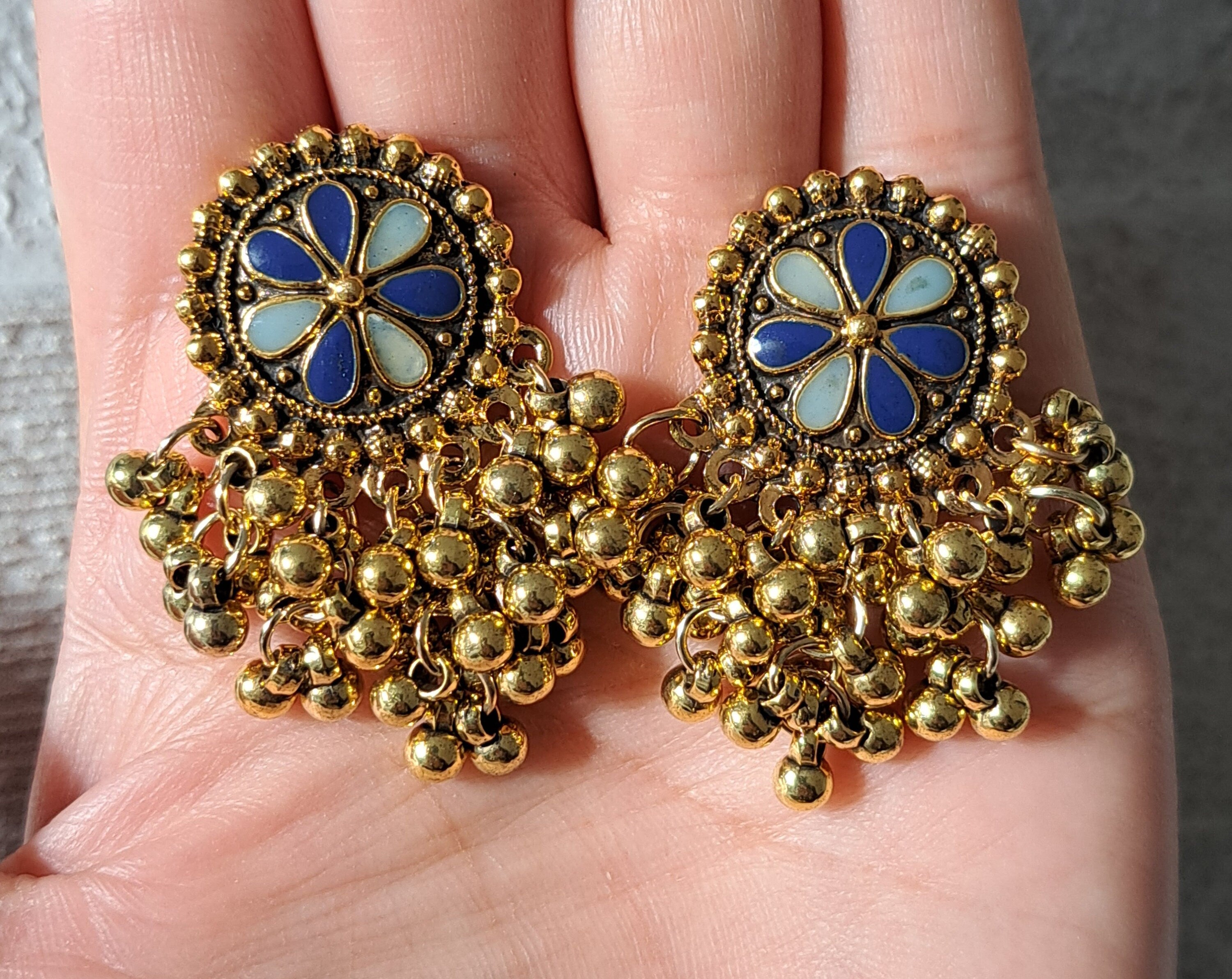 Gold Indian Chandelier Jhumki Floral Earrings