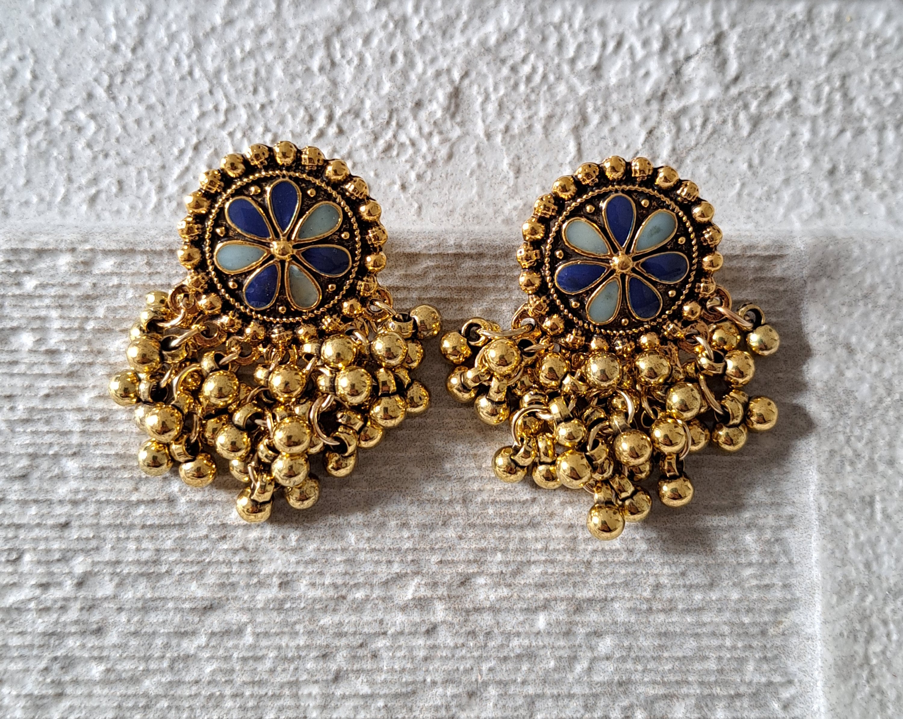 Gold Indian Chandelier Jhumki Floral Earrings