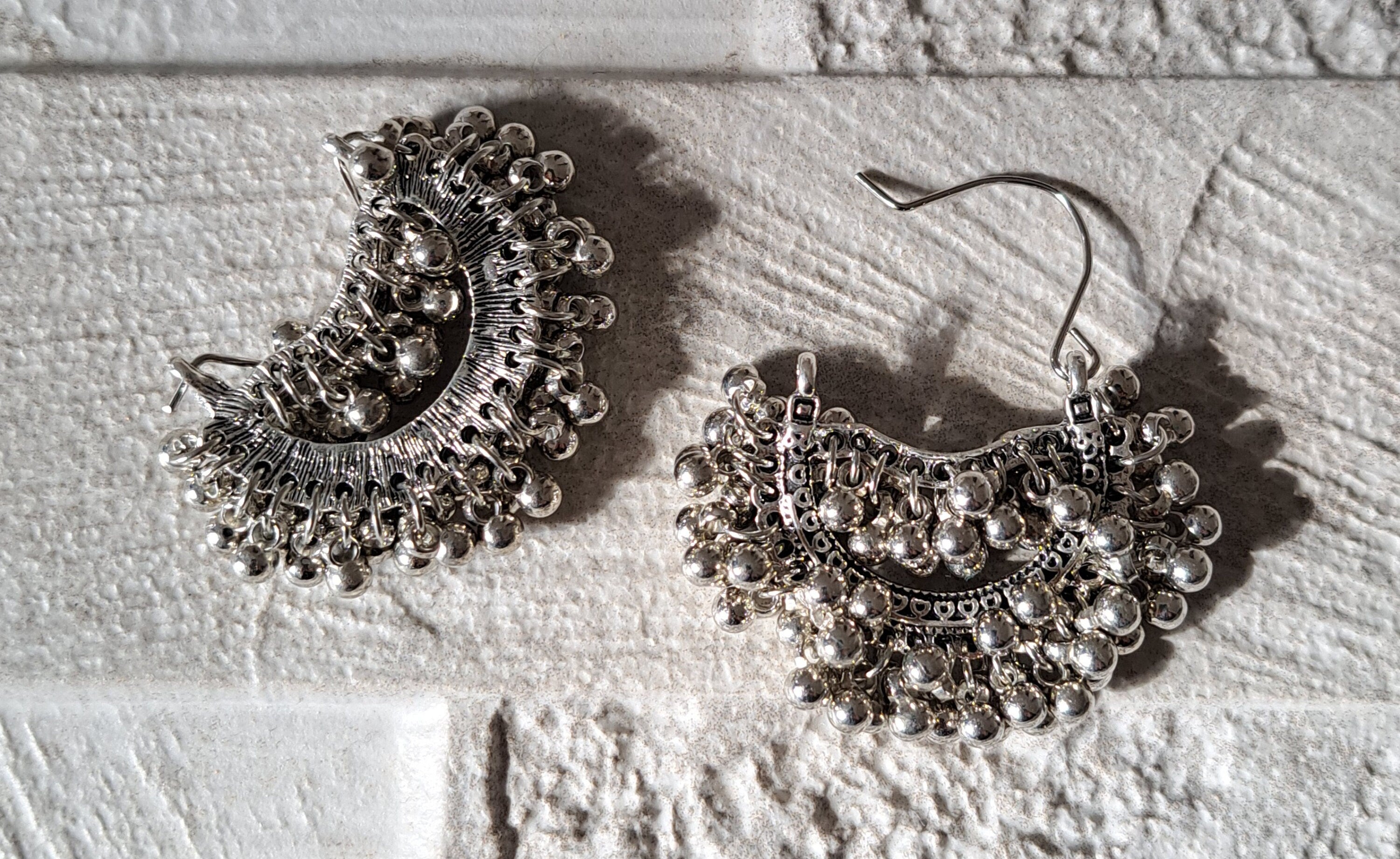 Silver Bohemian Indian Ball Silver Hoop Earrings