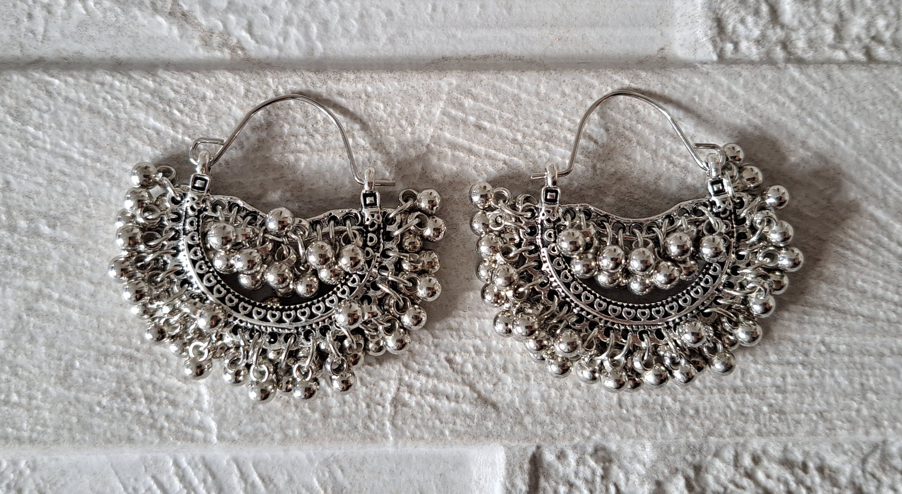 Silver Bohemian Indian Ball Silver Hoop Earrings